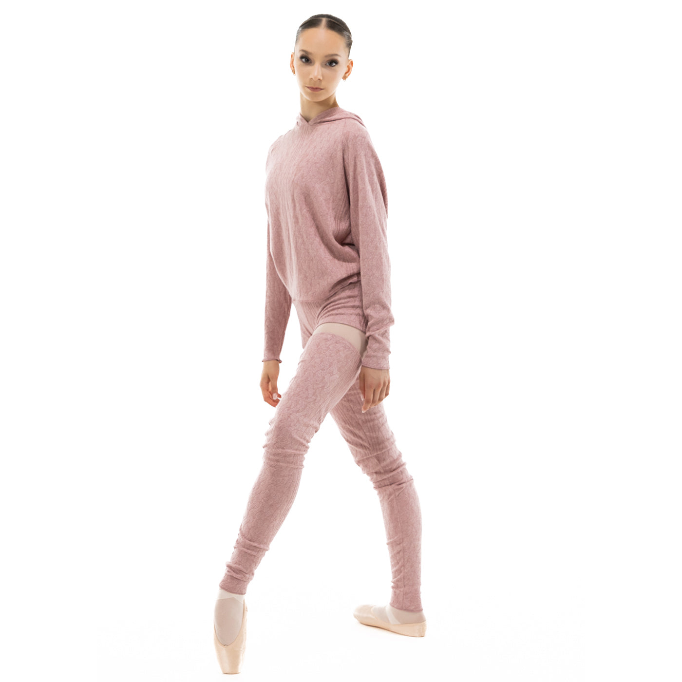 Women Pink Ballet Hooded Sweater(DA5038/Tea Rosa)
