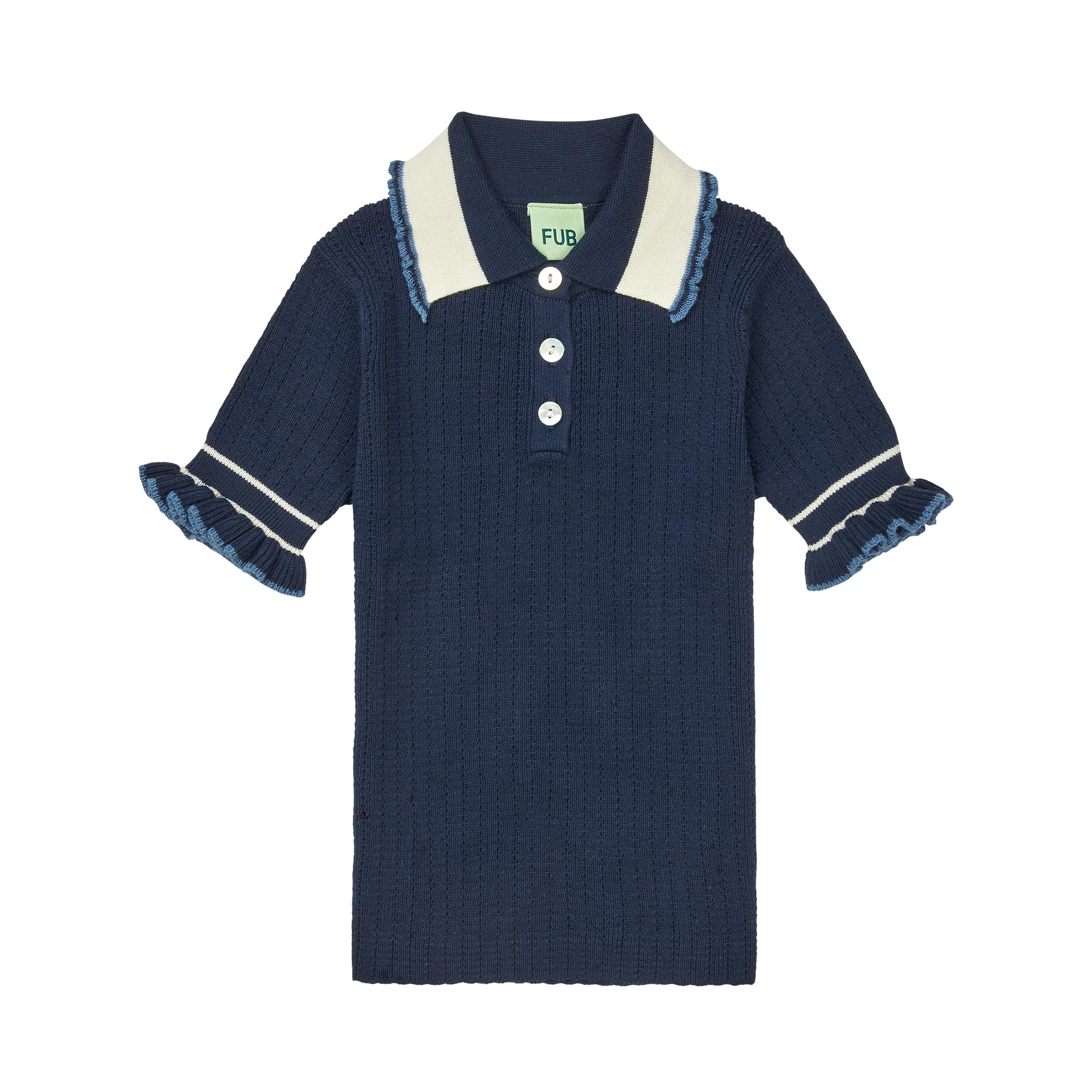 Girls Dark Blue Cotton Knit Polo Shirt