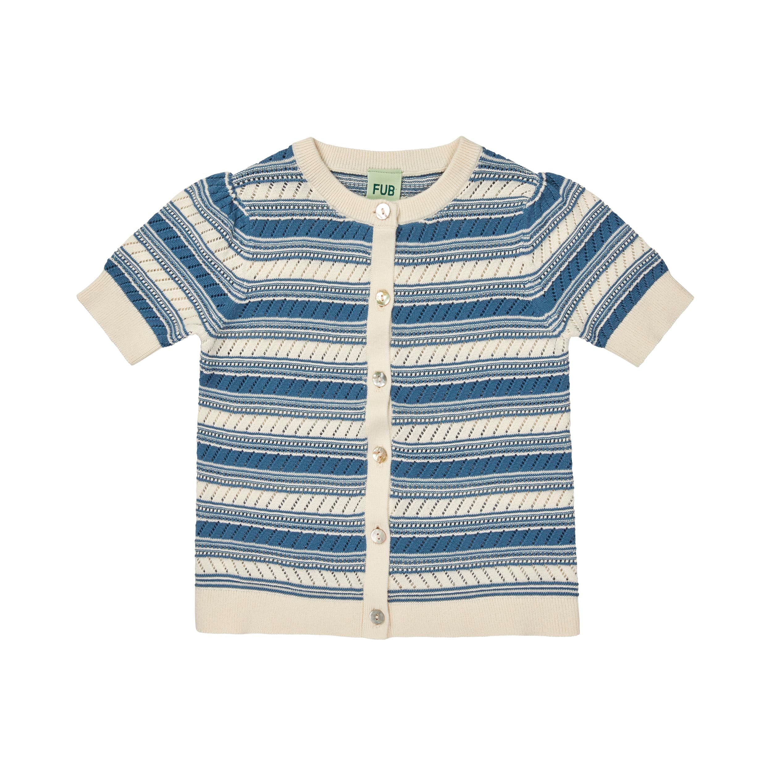 Girls Blue Stripes Cotton Knit Cardigan
