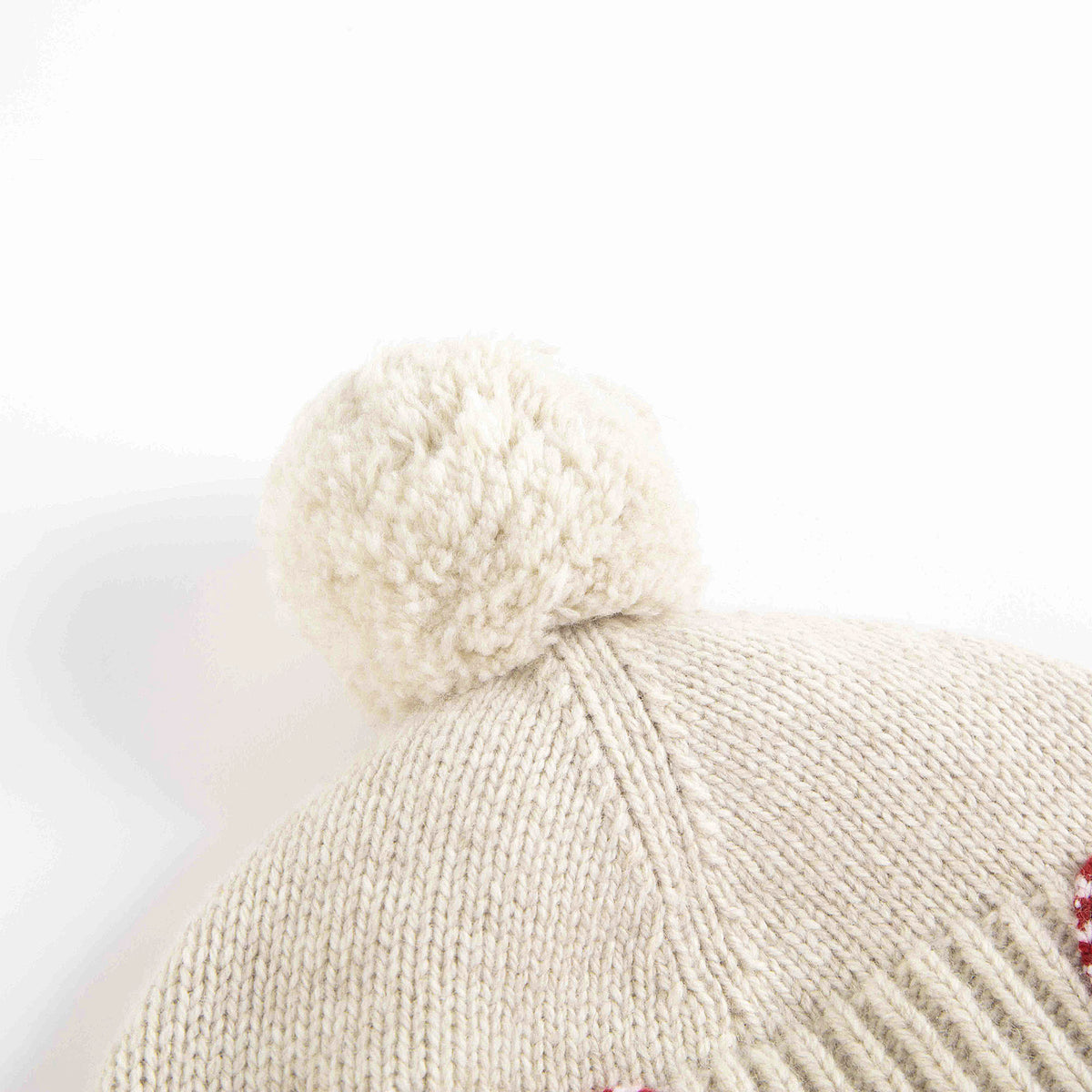 Girls Beige Cherry Embroidered Wool Hat