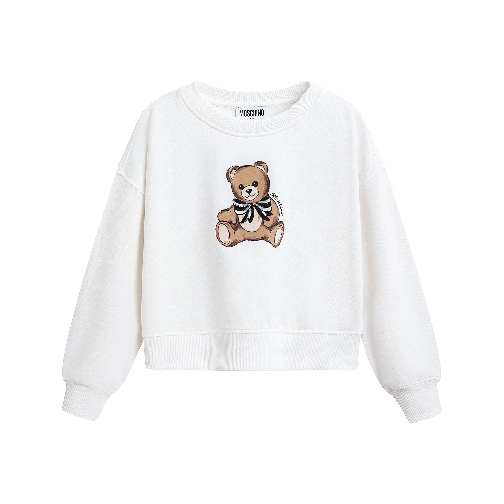 Girls White Bear Printed Cotton Sweatshirt
