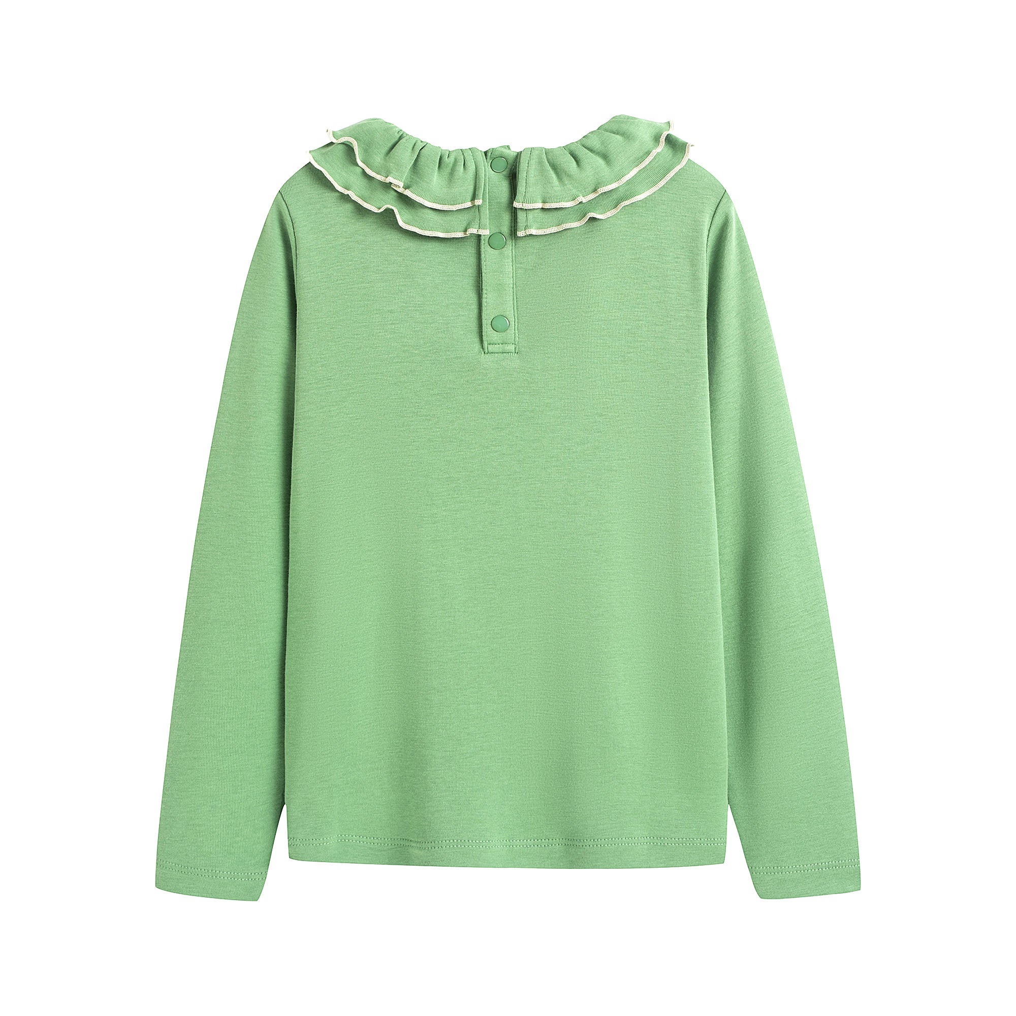 Girls Green Ruffled Cotton T-Shirt