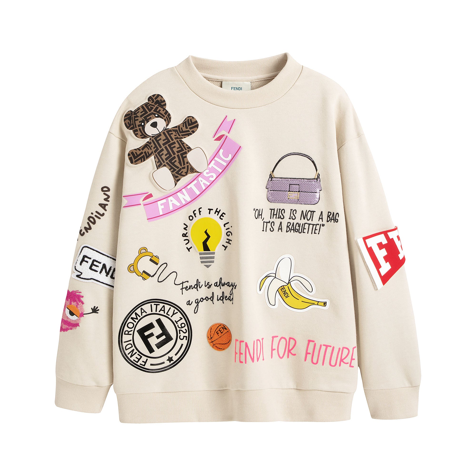 Girls White Printed Cotton Sweatshirt