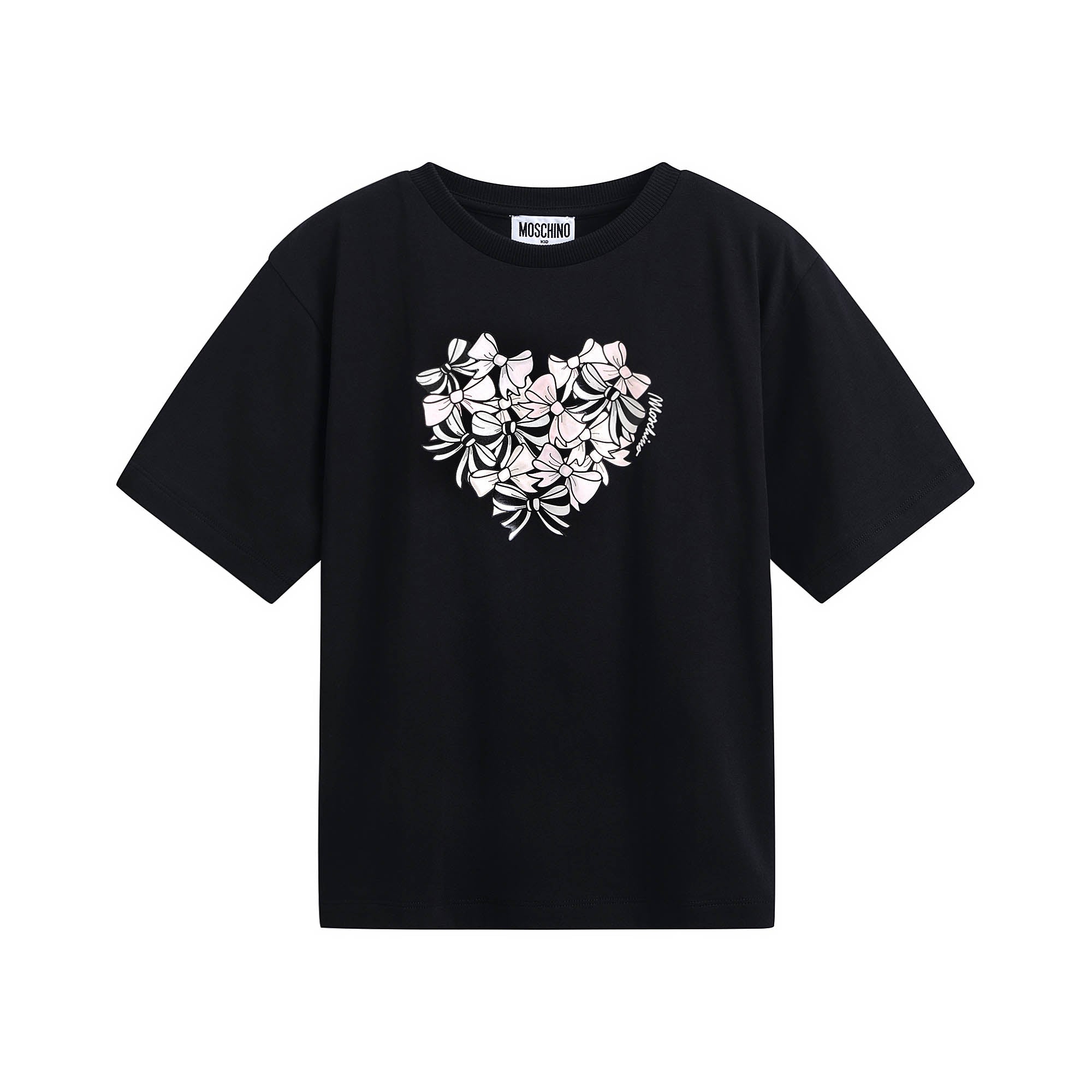 Girls Black Printed Cotton T-Shirt
