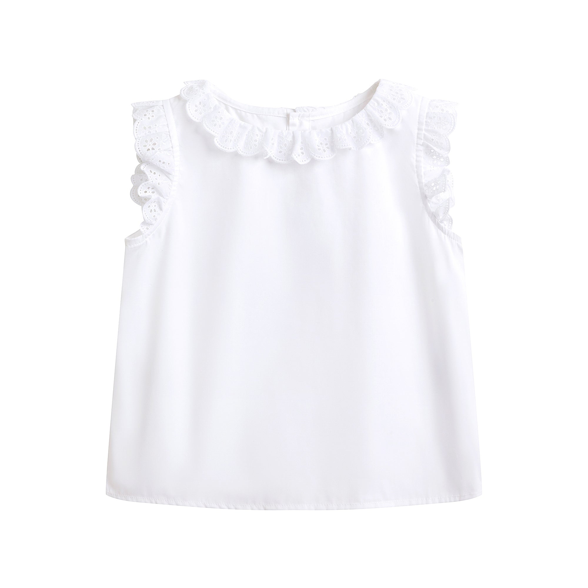 Girls White Embroidered Ruffled Cotton Top