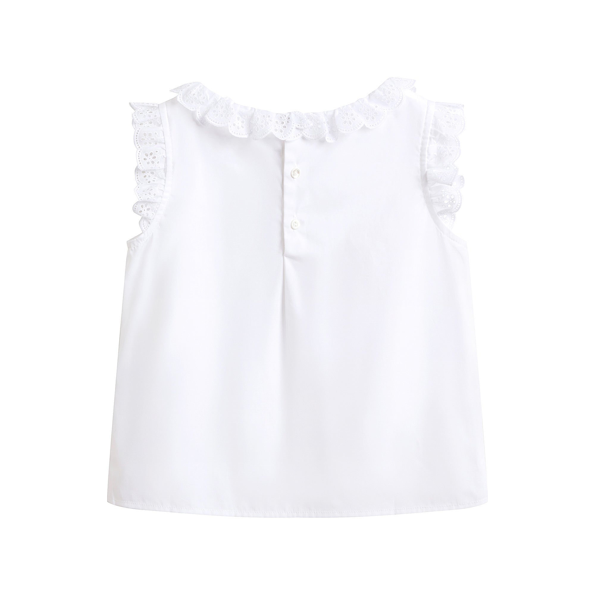 Girls White Embroidered Ruffled Cotton Top