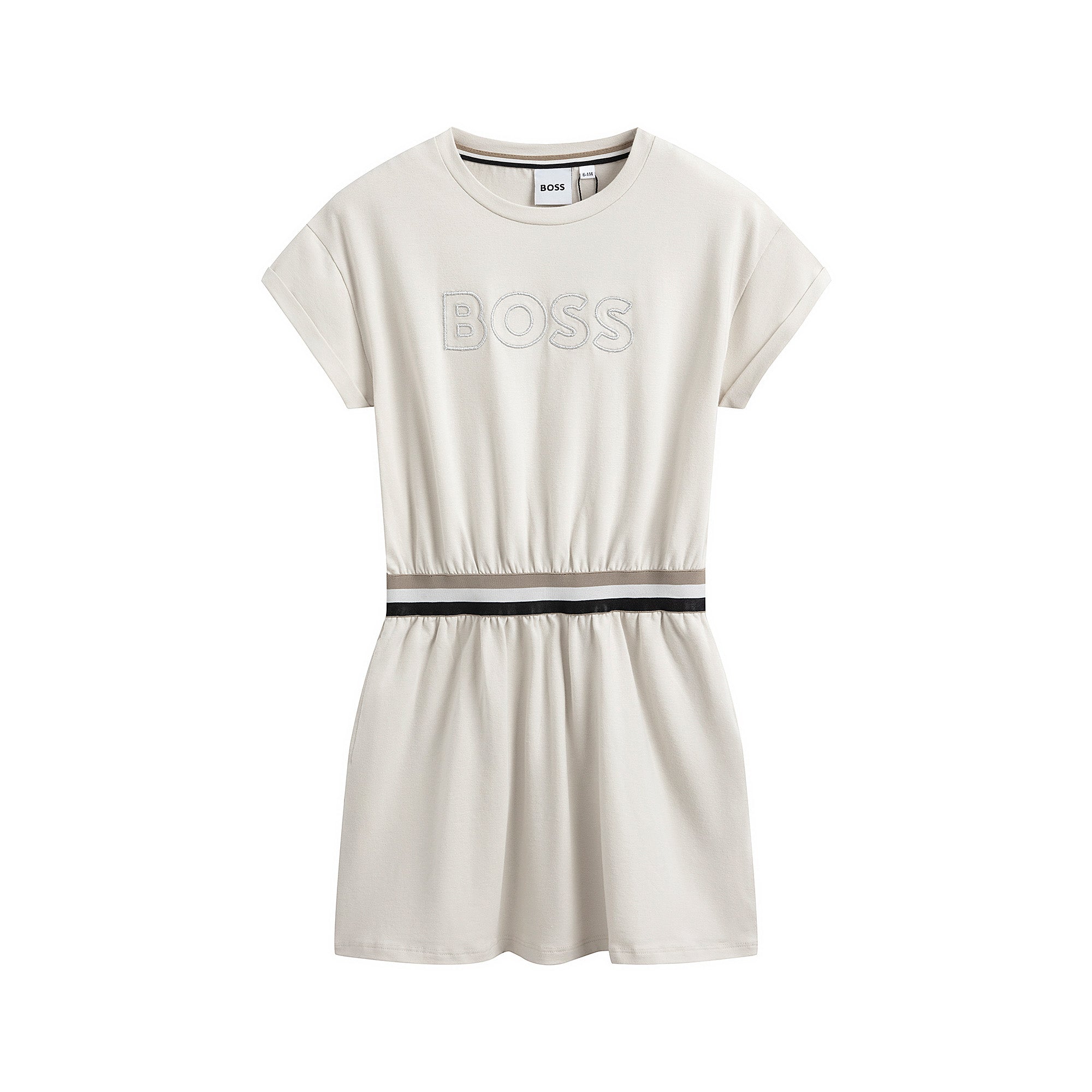 Girls Ivory Logo Cotton Dress