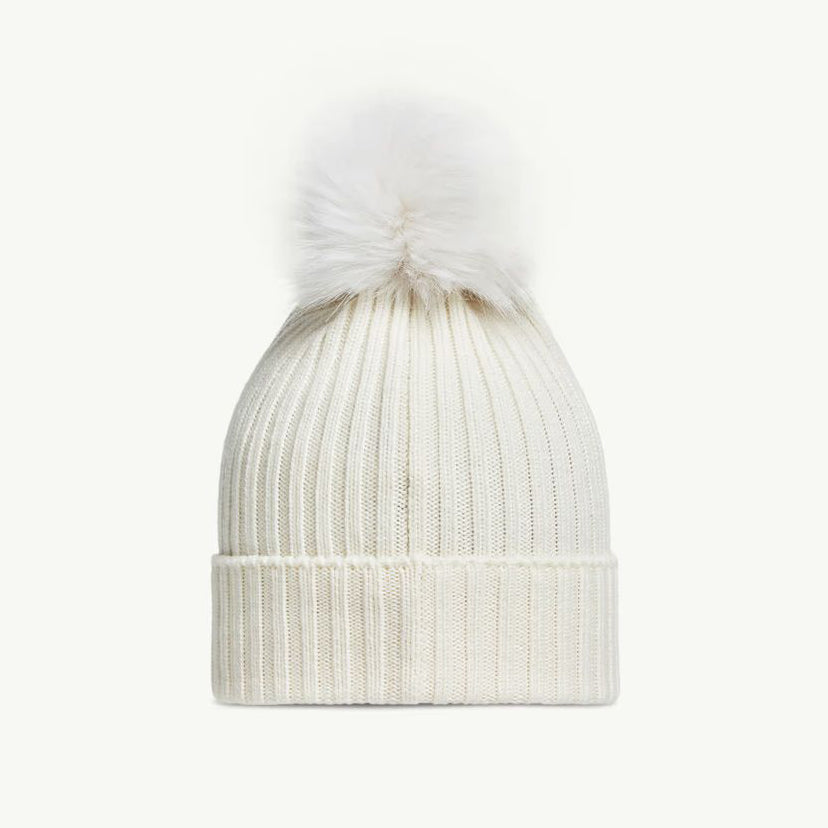 Girls White Wool Pom-Pom Hat