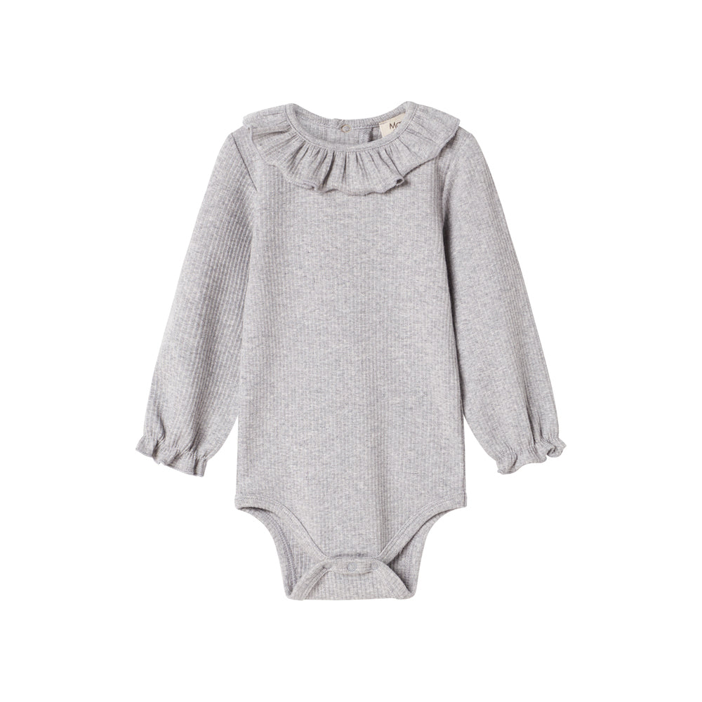 Baby Girls Grey Ruffled Cotton Babysuit