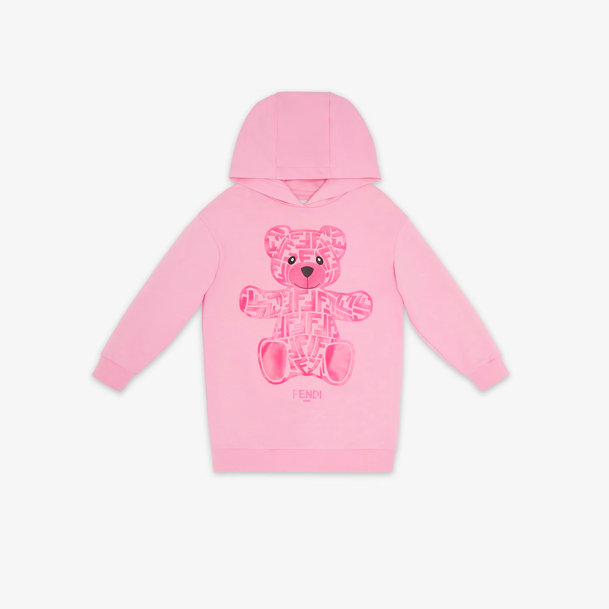 Girls Pink Printed Hooded Cotton Dress