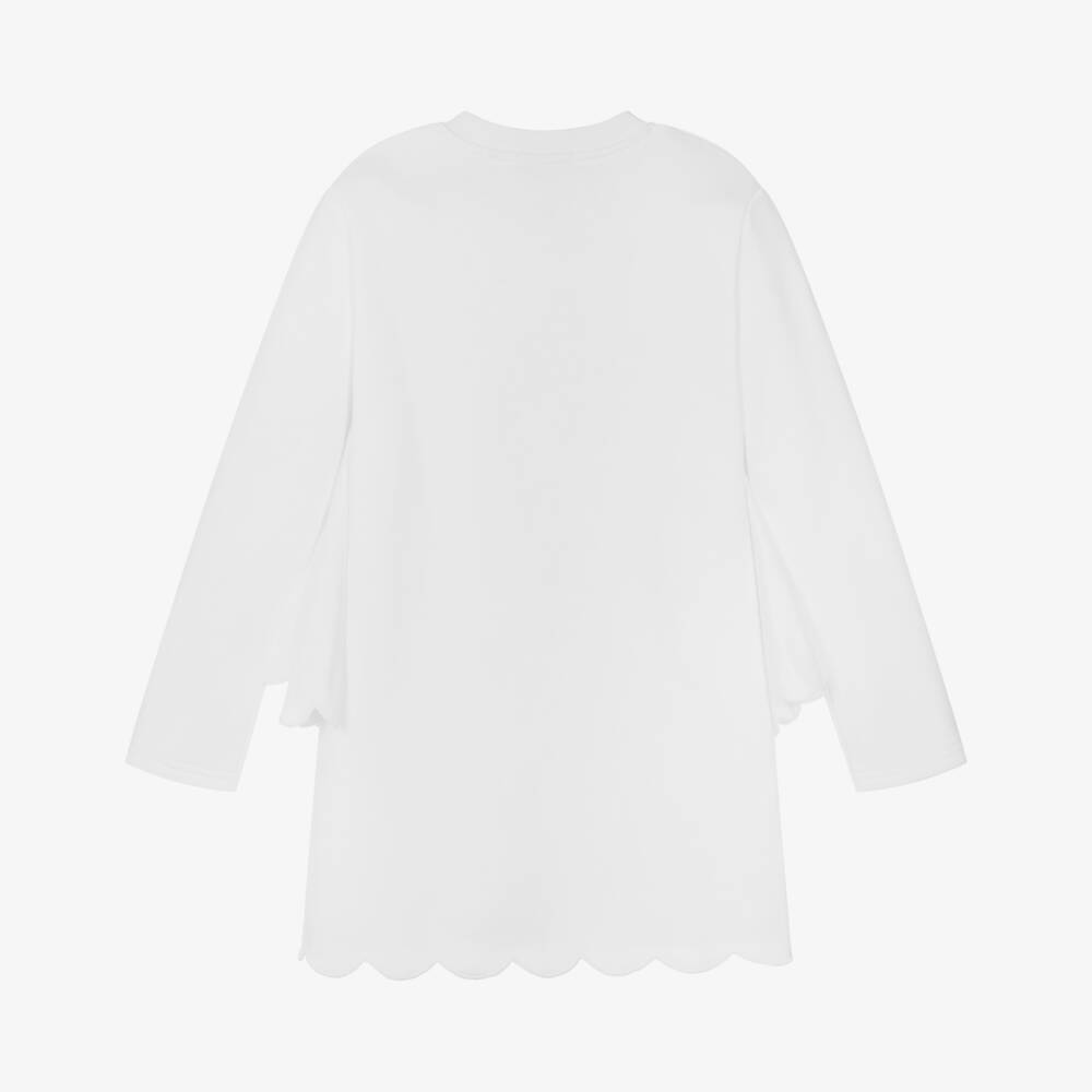 Girls White Ghost Printed Cotton Dress