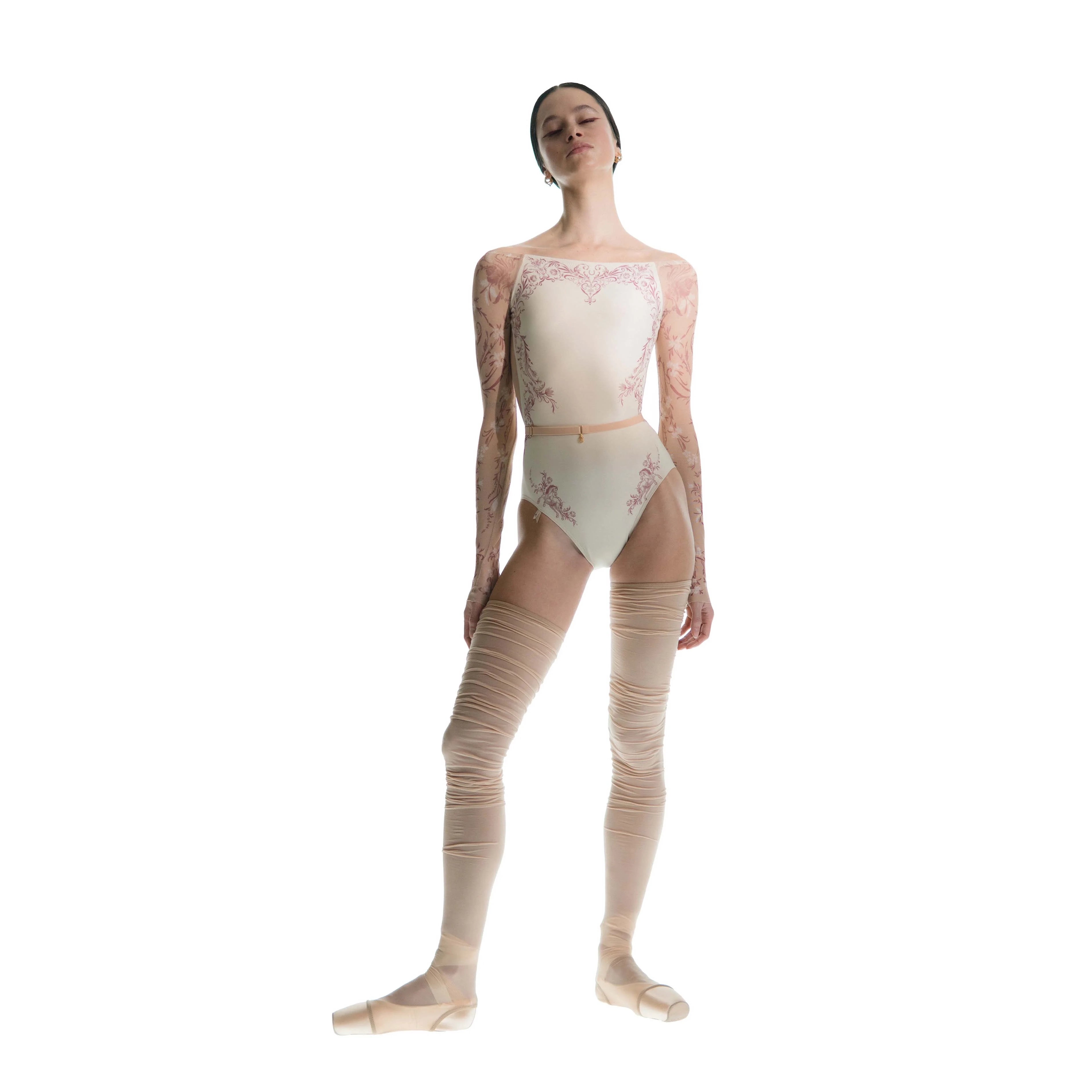 Women White "PORCELAIN SKIN" Long Sleeves Ballet Onesies(252LE26VC/edelweiss/burgundy)