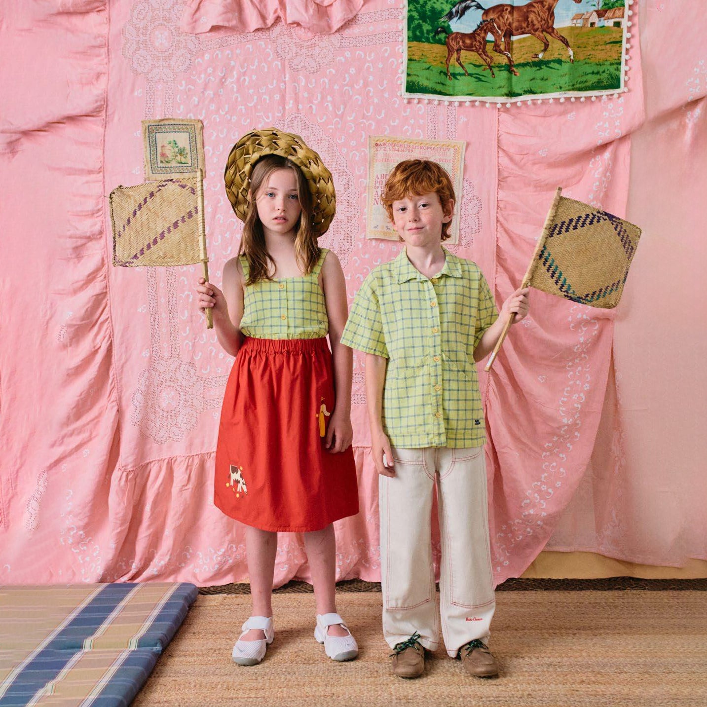 Girls Red Cow Printed Cotton Skirt