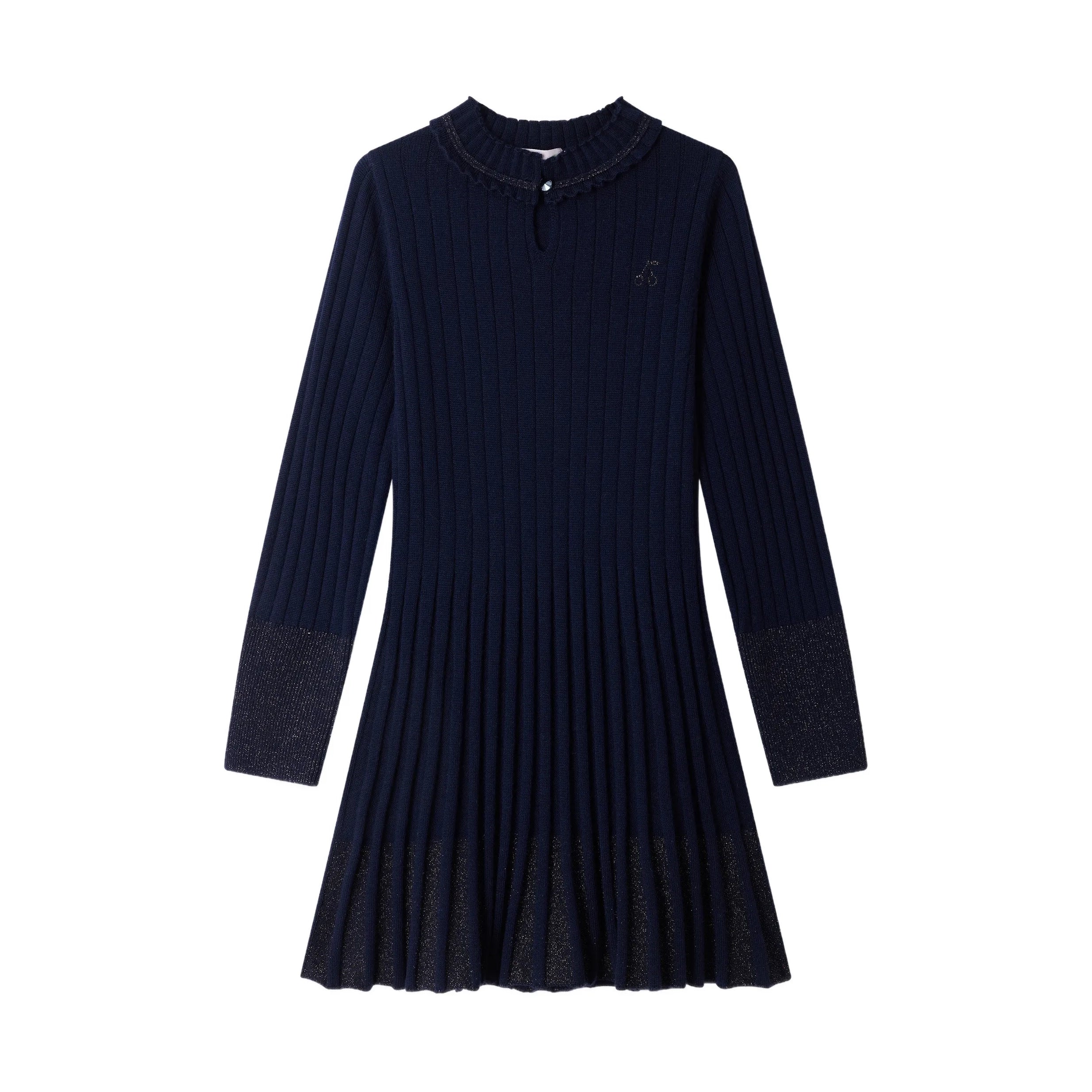 Girls Navy Knit Wool Dress
