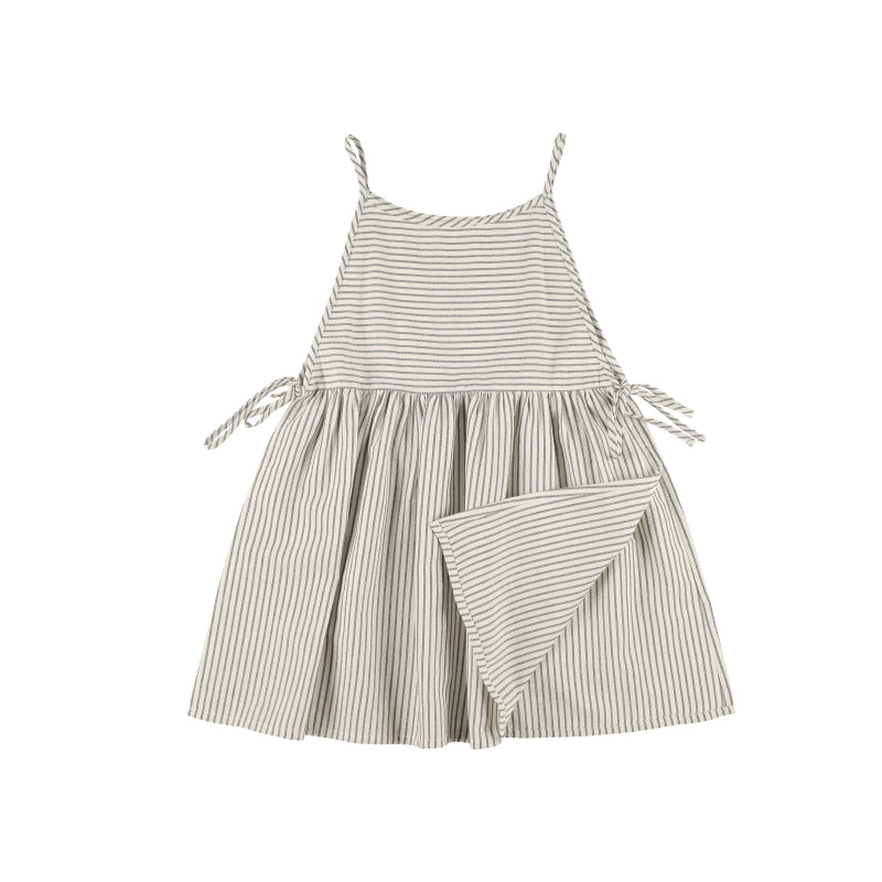 Girls Grey Stripes Cotton Strap Dress