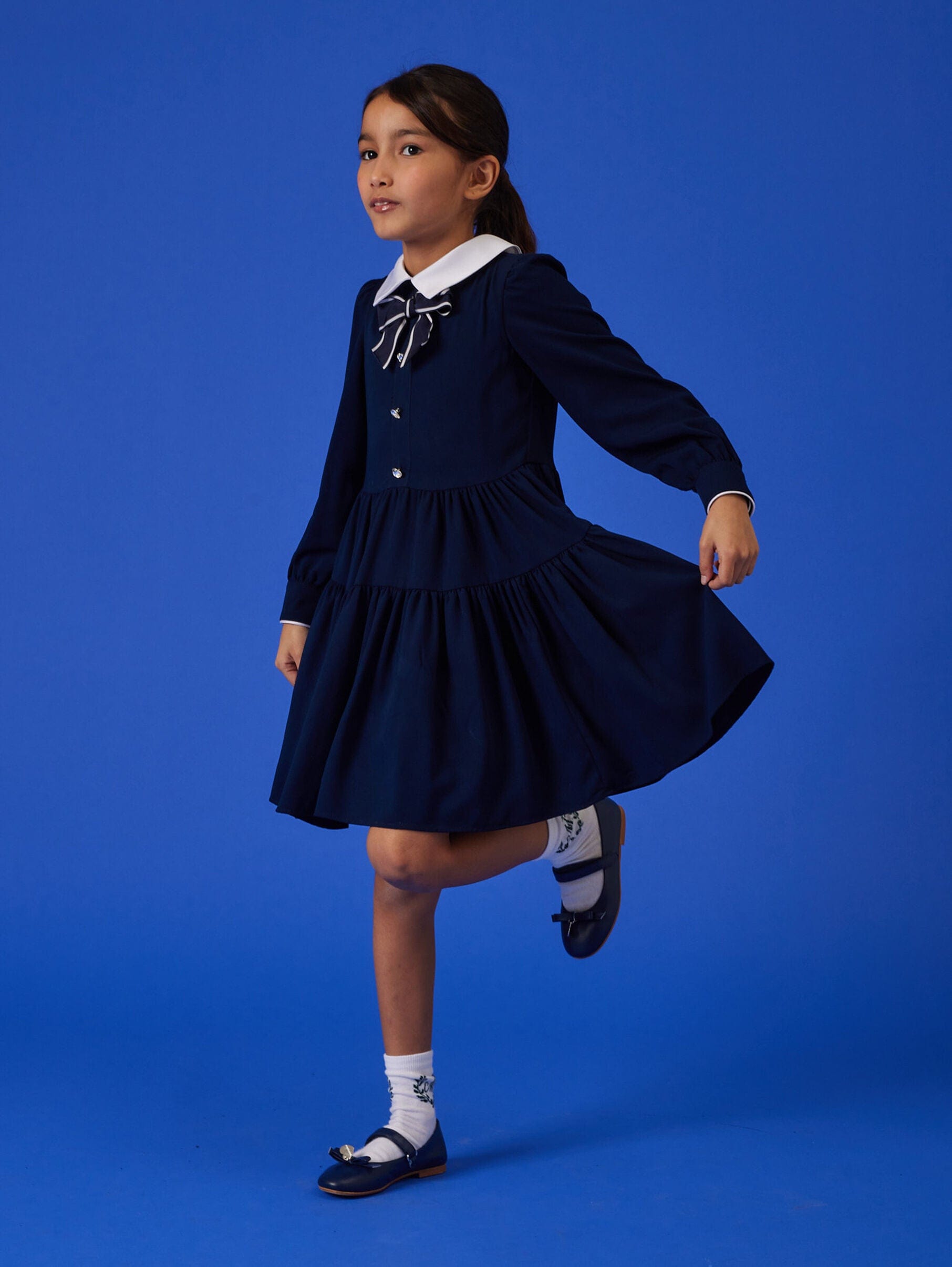 Monnalisa Girls Giselle Twill Dress in Navy
