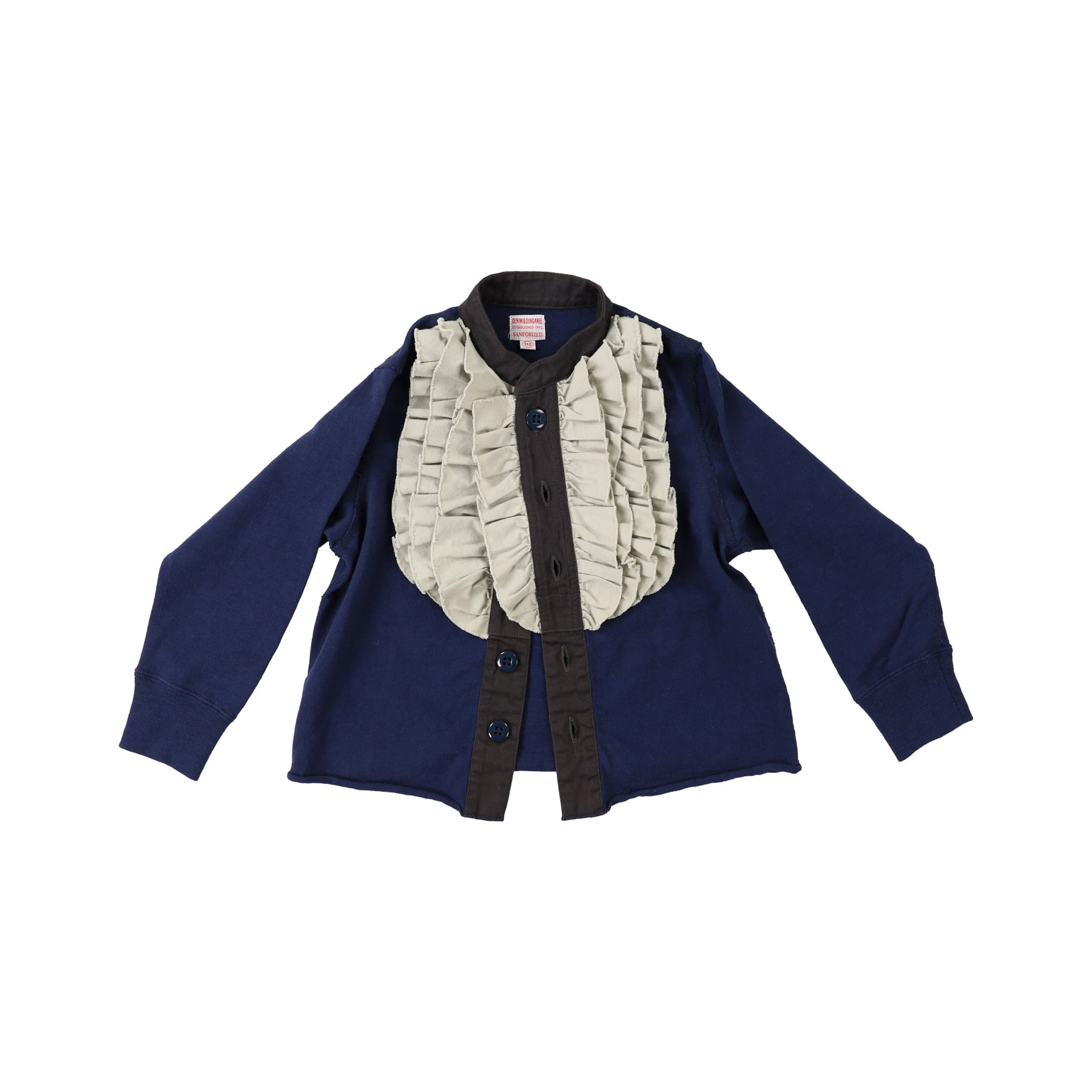 Girls Navy Ruffled Cotton Shirt