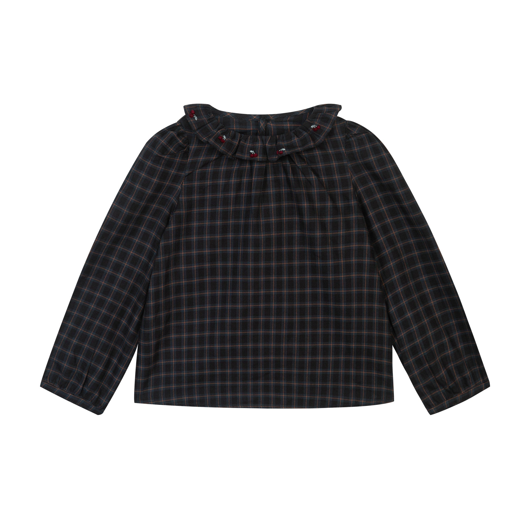 Girls Dark Grey Check Cotton Top
