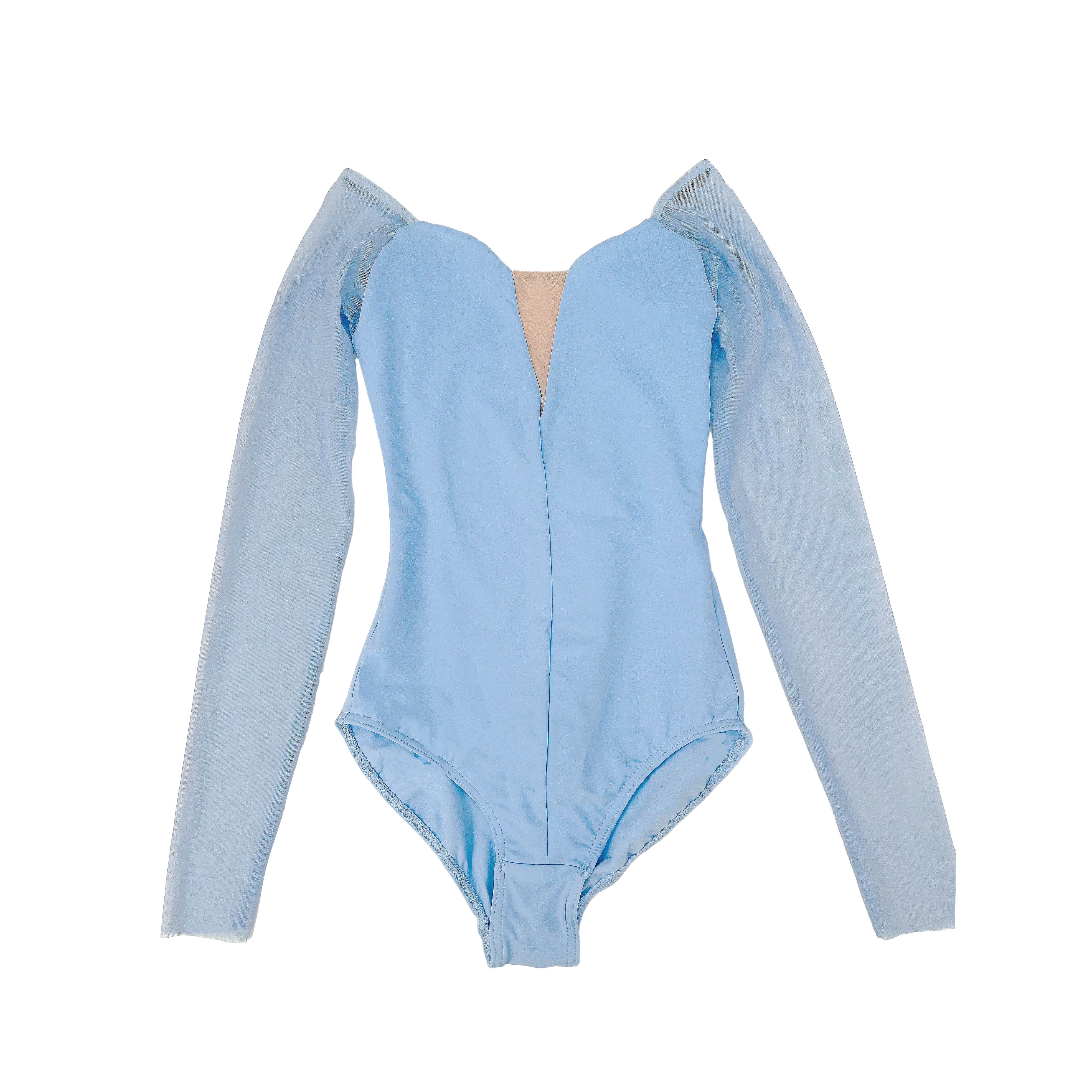 Women Light Blue Long Sleeves Ballet Onesies(DA1931M/Light Blue)
