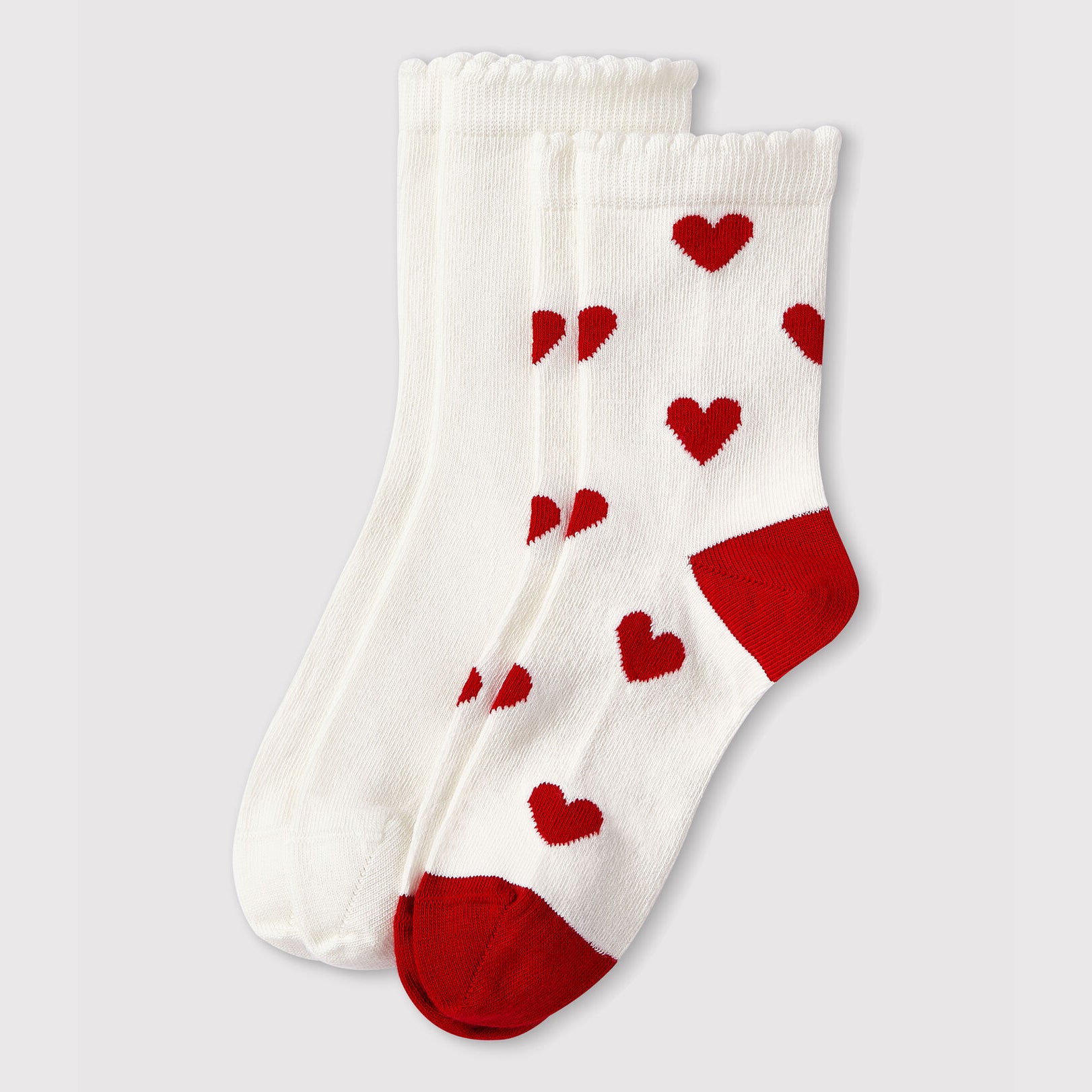 Girls White Heart Cotton Socks( 2 Pack)