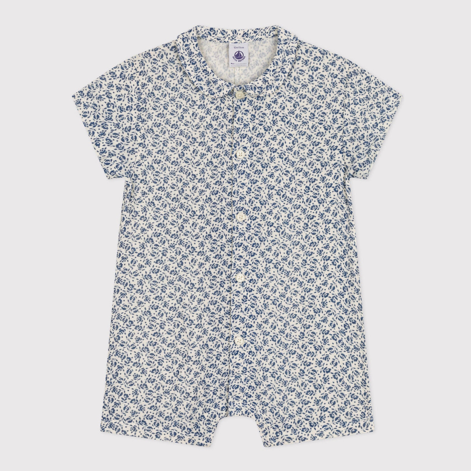 Baby Girls Blue Floral Cotton Babysuit
