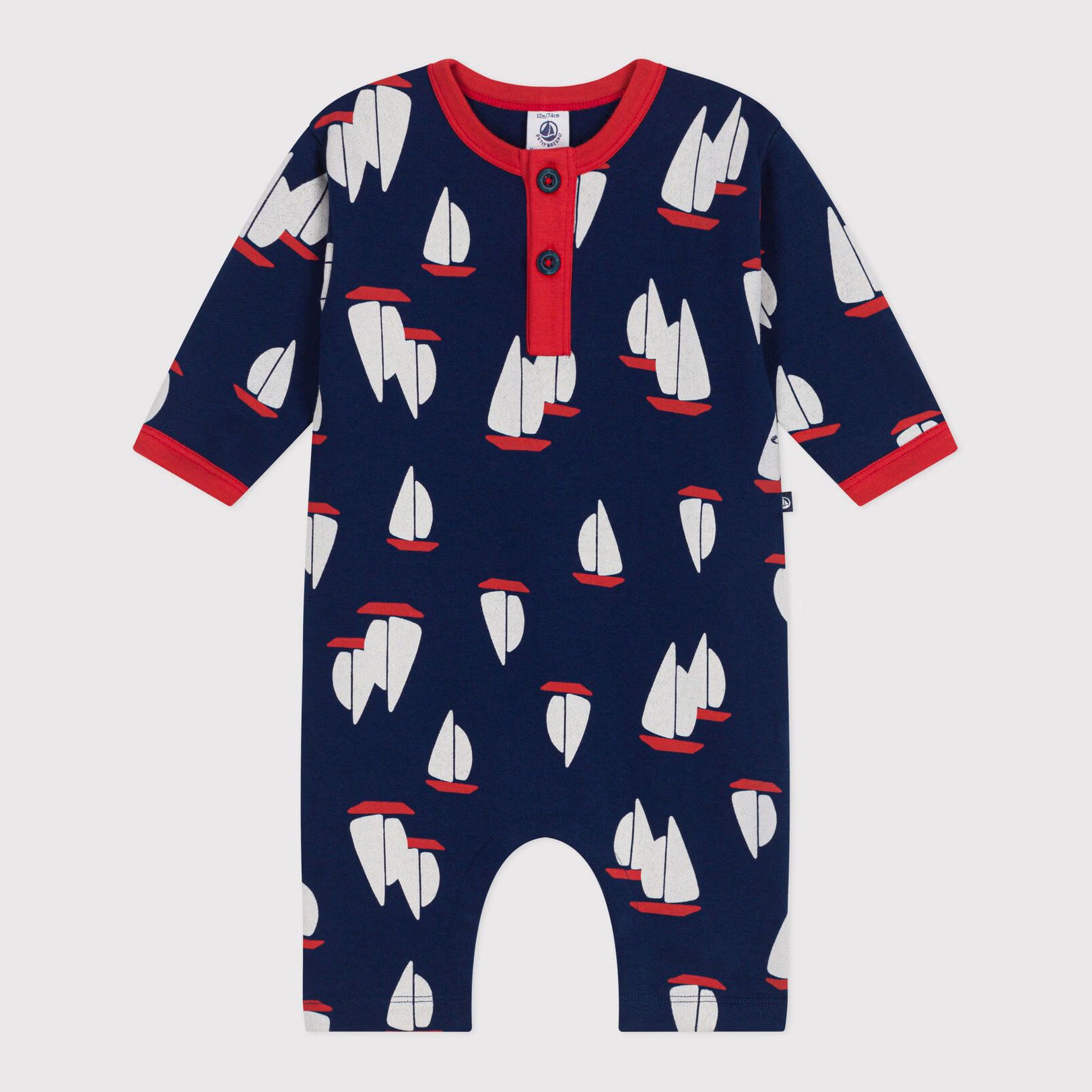 Baby Boys Navy Printed Cotton Babysuit