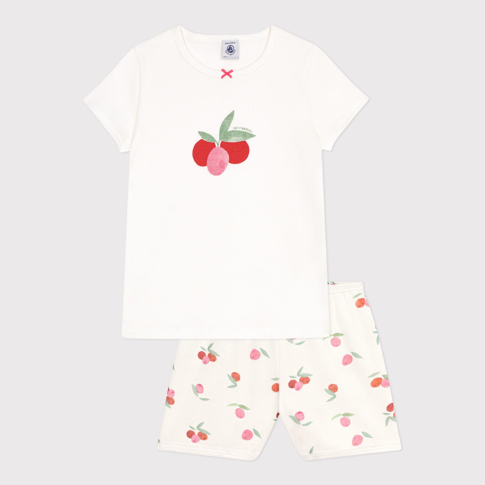 Girls Ivory Printed Cherry Cotton Nightwear Set