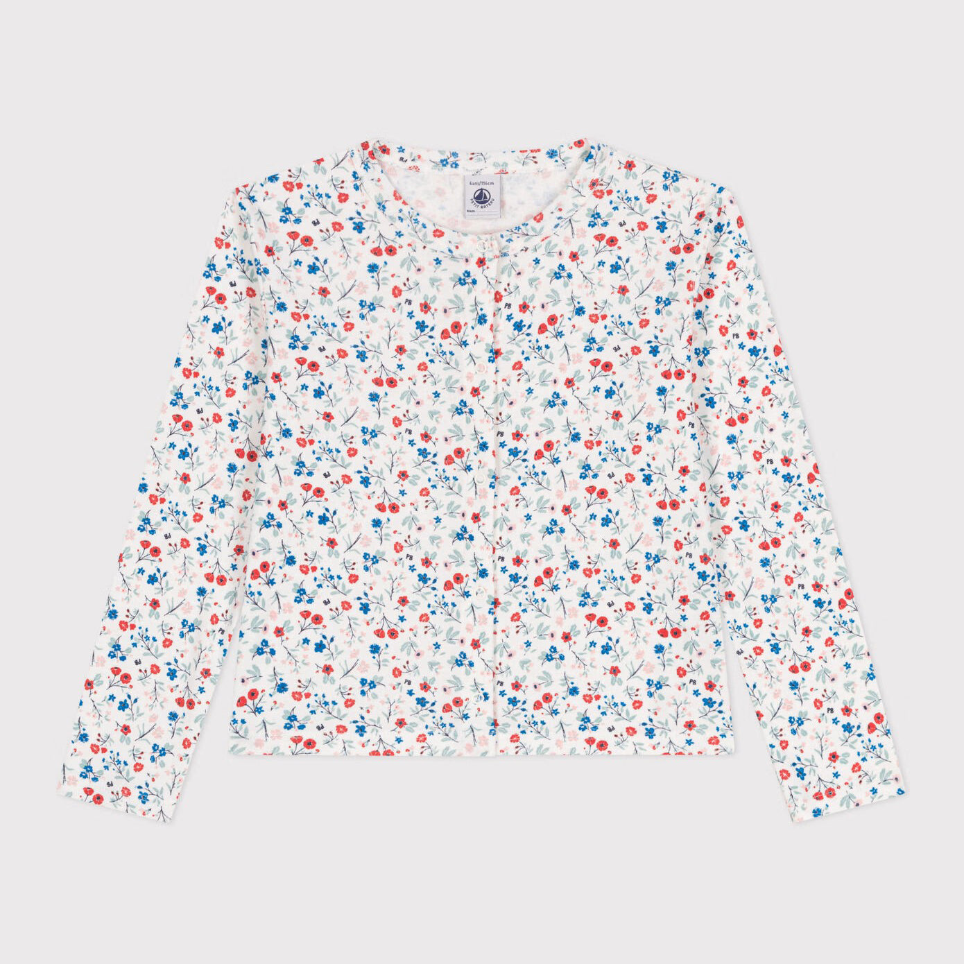 Girls White Floral Cotton Cardigan