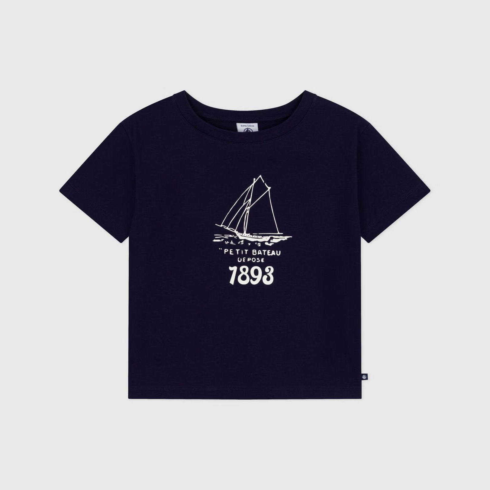 Boys Navy Printed Cotton T-Shirt