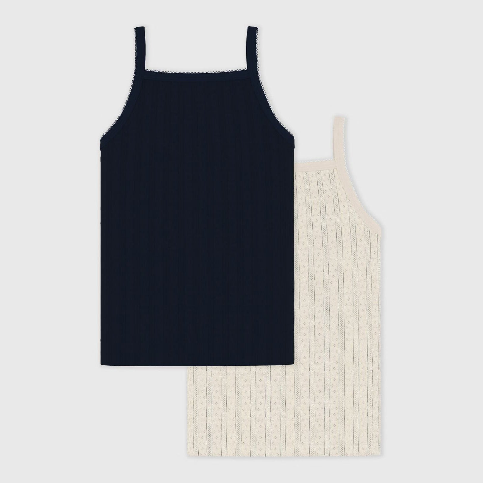 Girls Beige & Navy Cotton Vest Set(2 Pack)