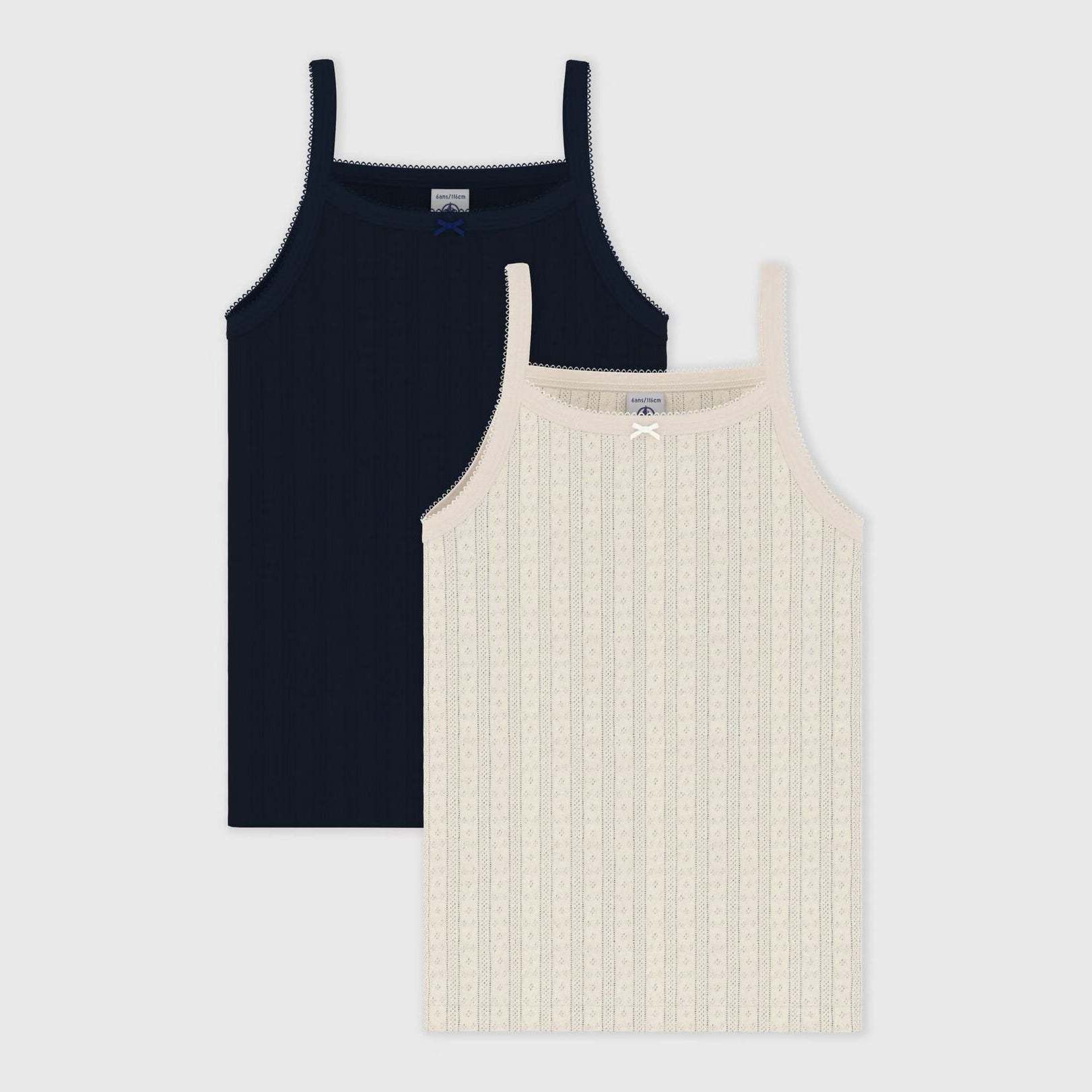 Girls Beige & Navy Cotton Vest Set(2 Pack)