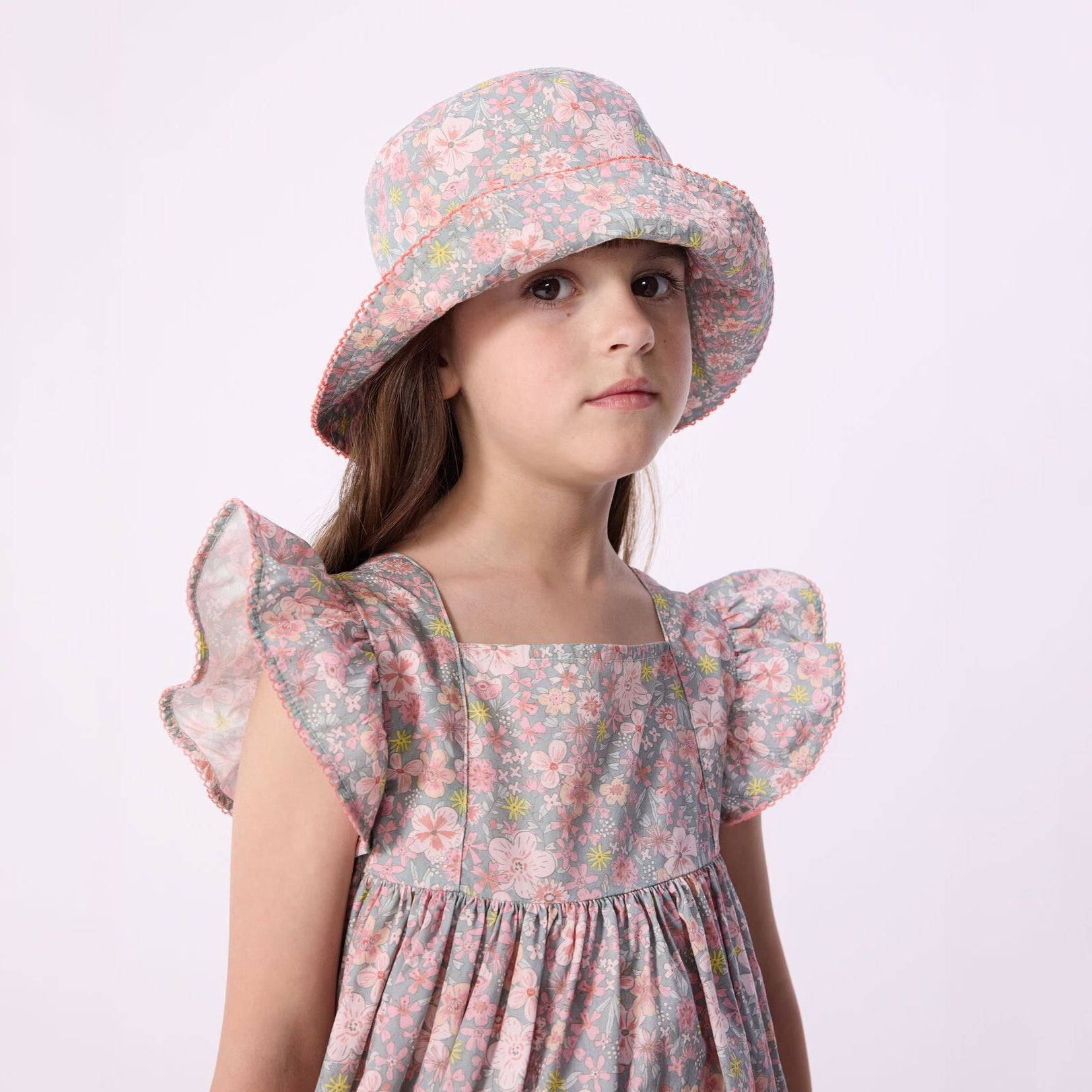 Girls Multicolor Floral Cotton Bucket Hat