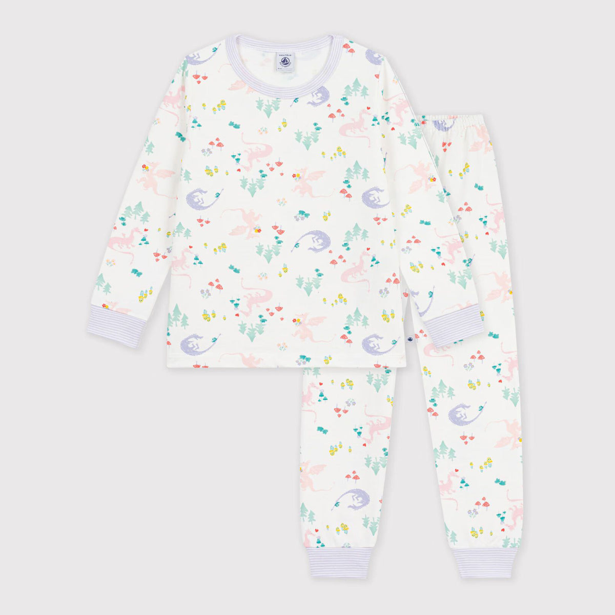 Girls White Printed Cotton Nightwear Set