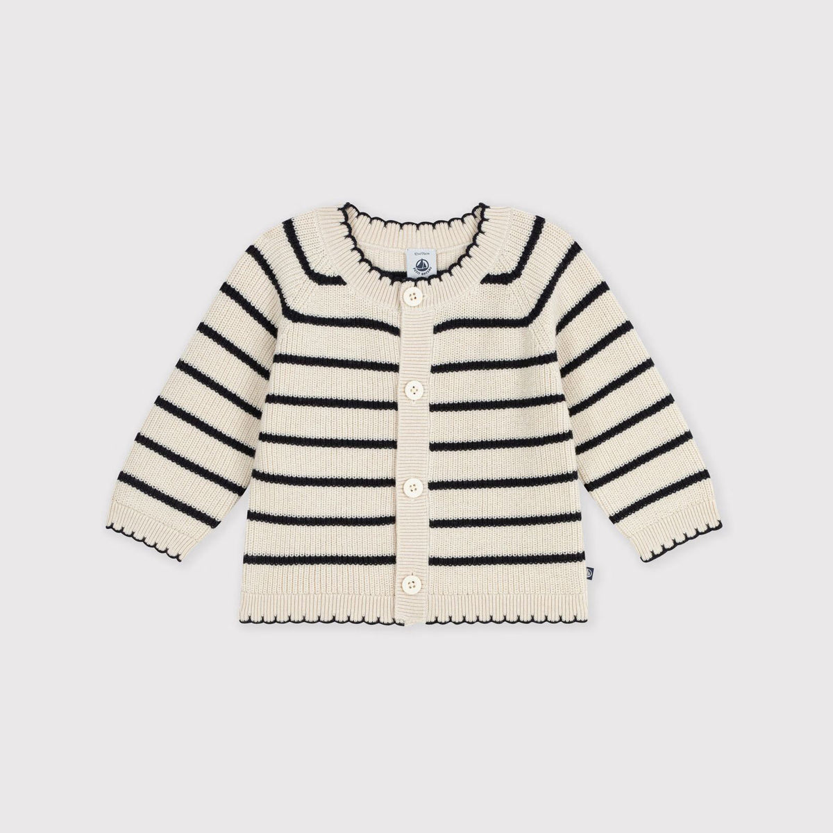 Baby Girls Beige Stripes Wool Cardigan