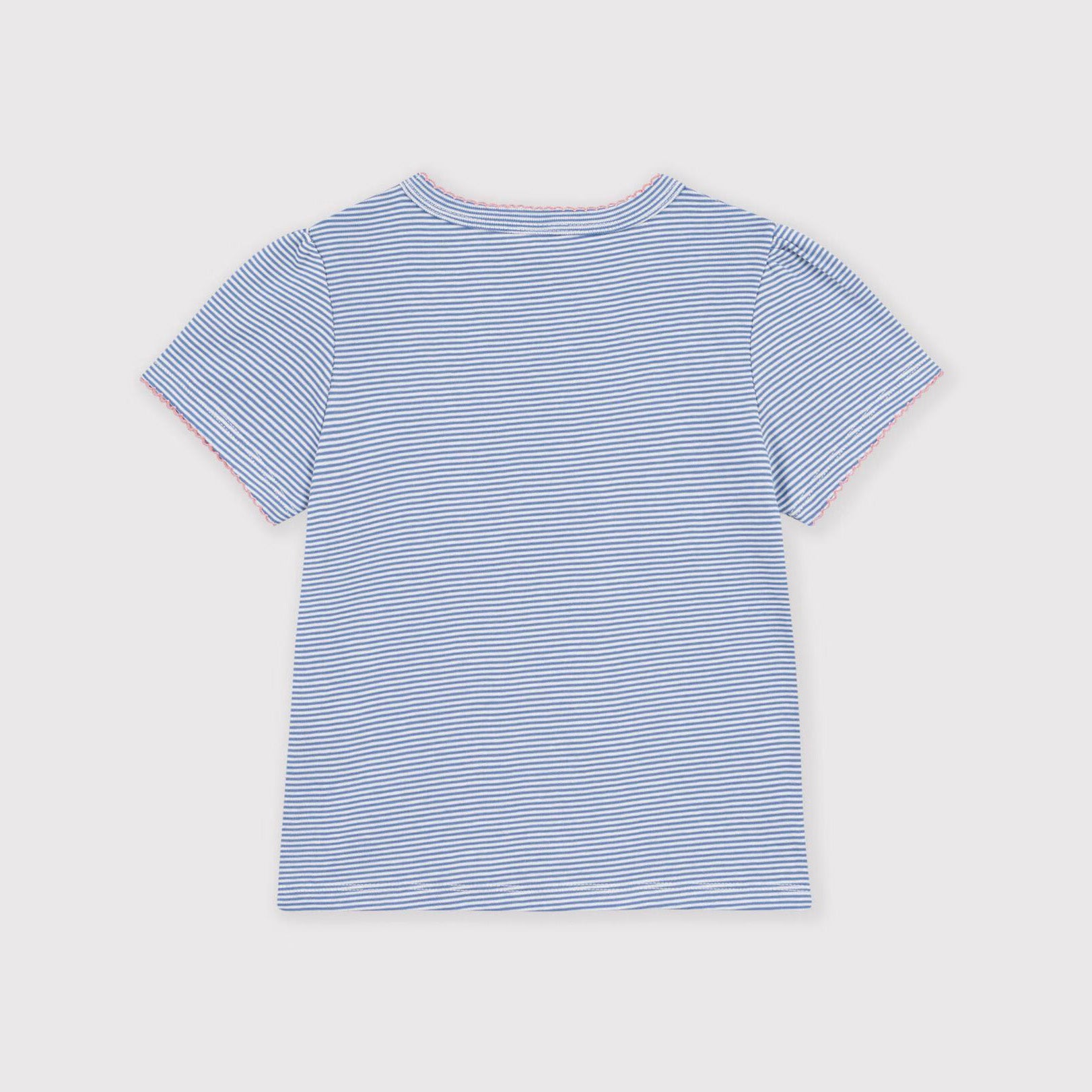 Girls Blue Stripes Cotton T-Shirt