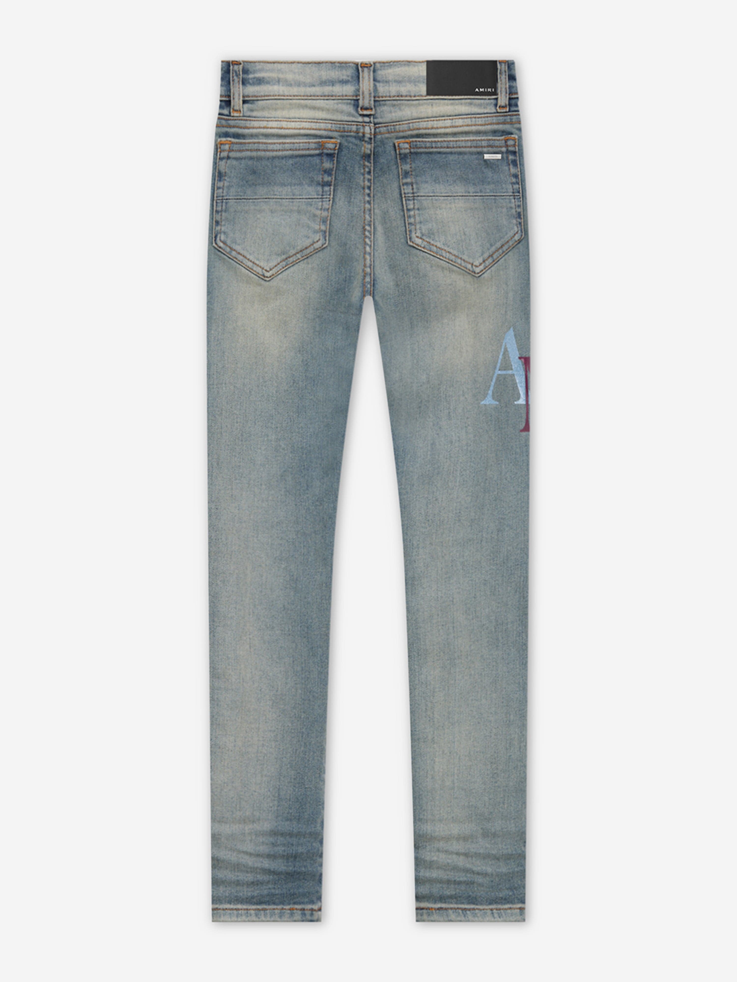 Kids Staggered Logo Jeans in Blue