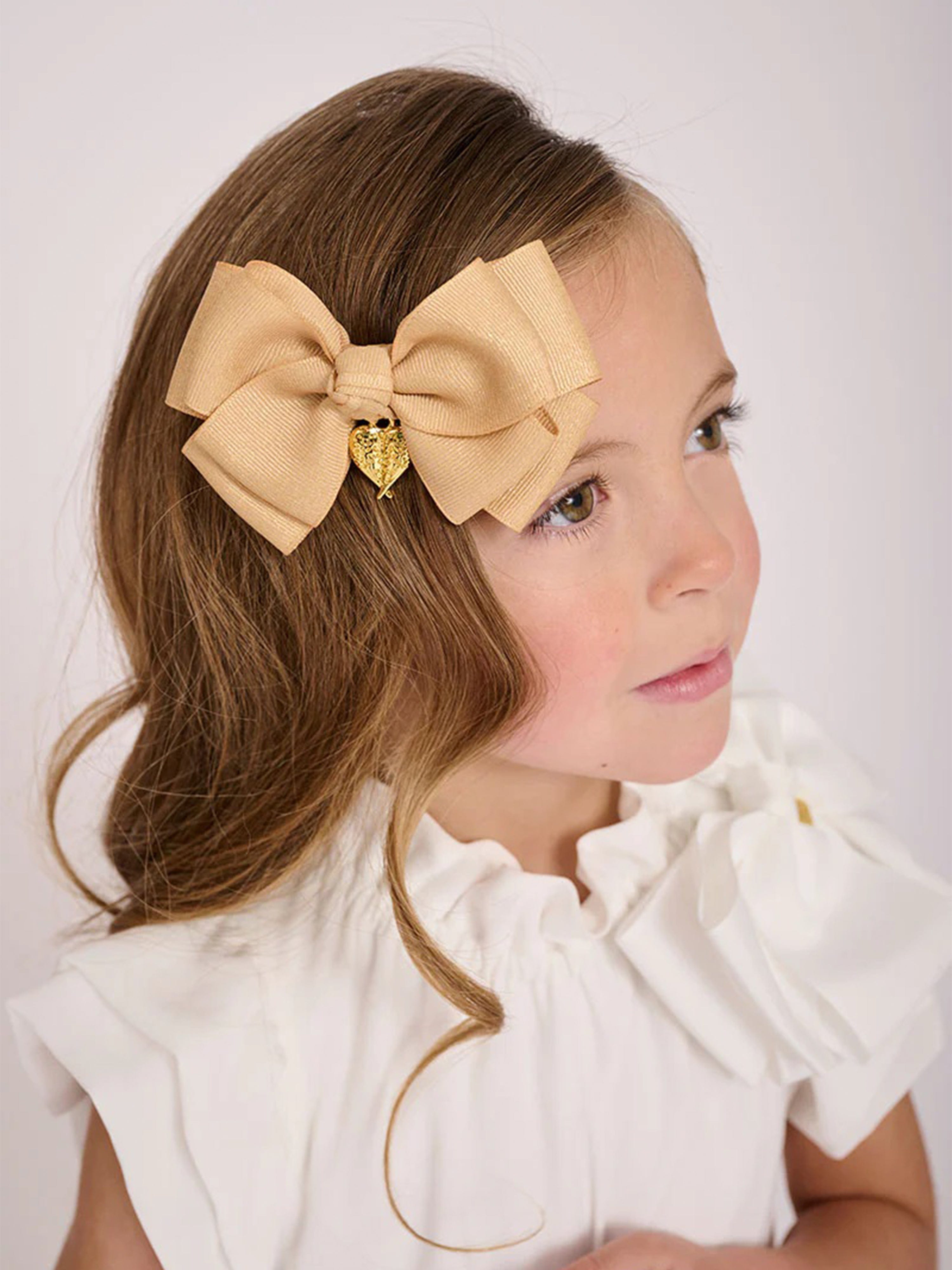 Girls Metallic Bog Bow Hair Clip in Gold