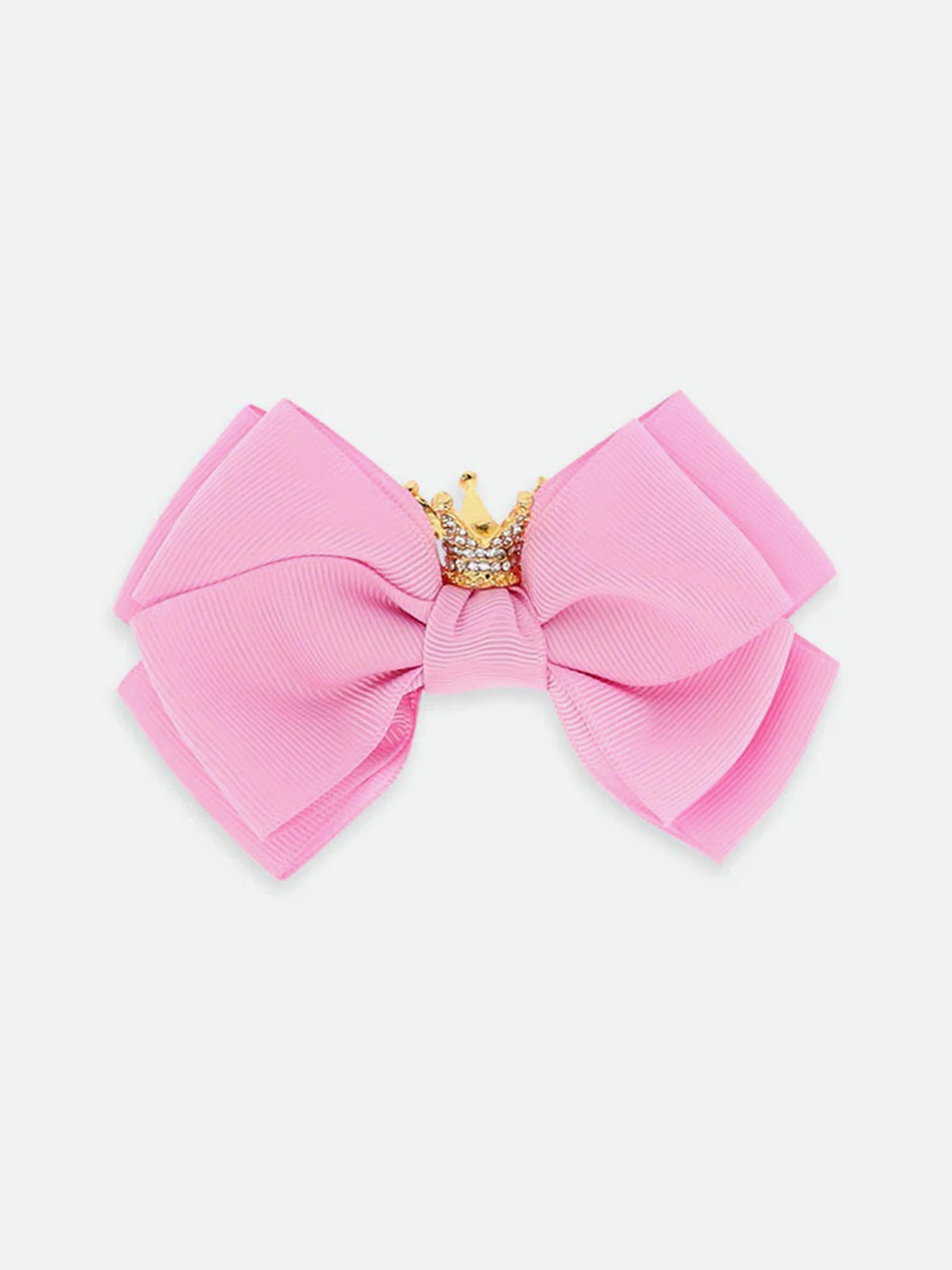 Angels Face Girls Big Bow With Crown Hair Clip in Pink