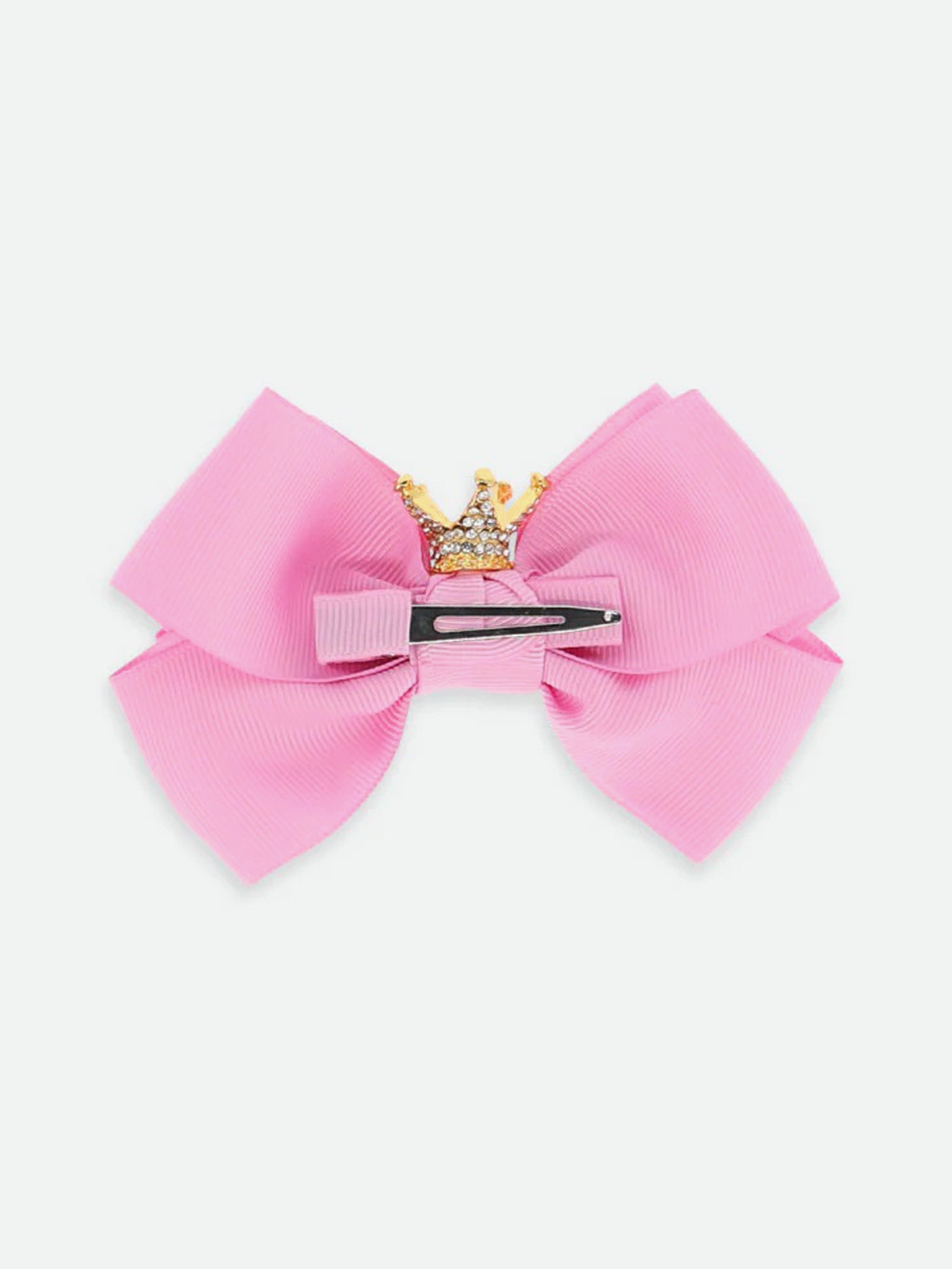 Angels Face Girls Big Bow With Crown Hair Clip in Pink