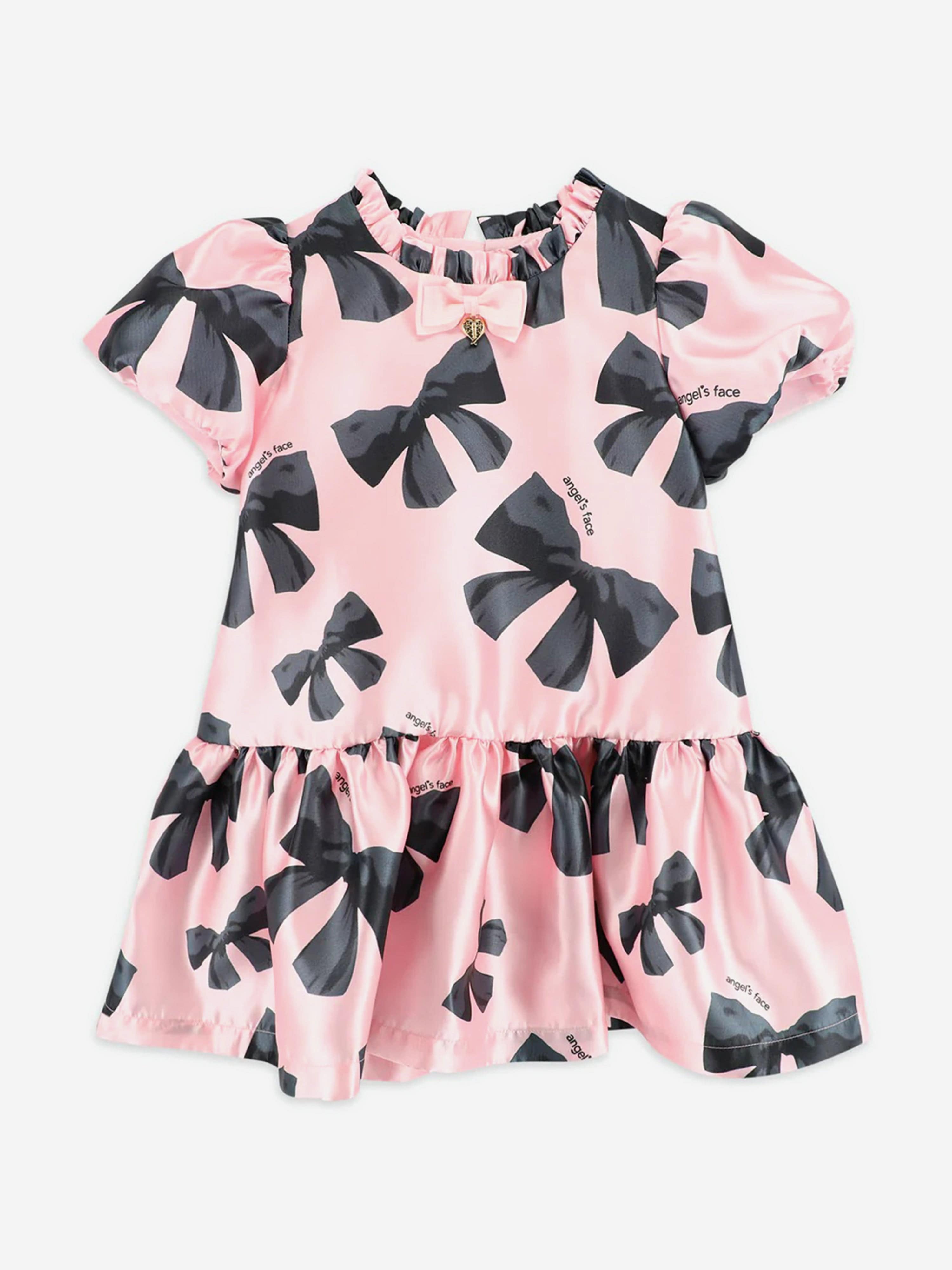 Girls Kaley Bow Print Dress in Pink
