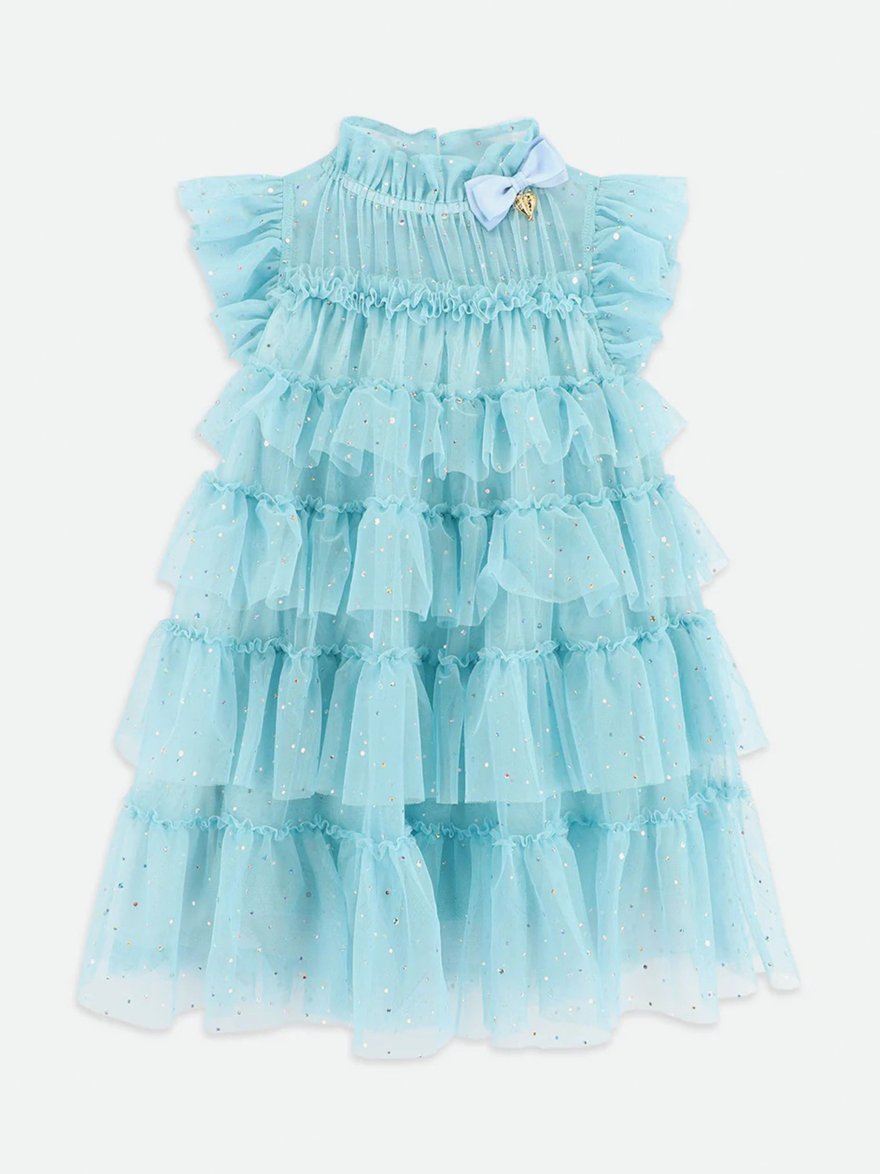 Girls Mitzi Sparkle Tiered Dress in Blue