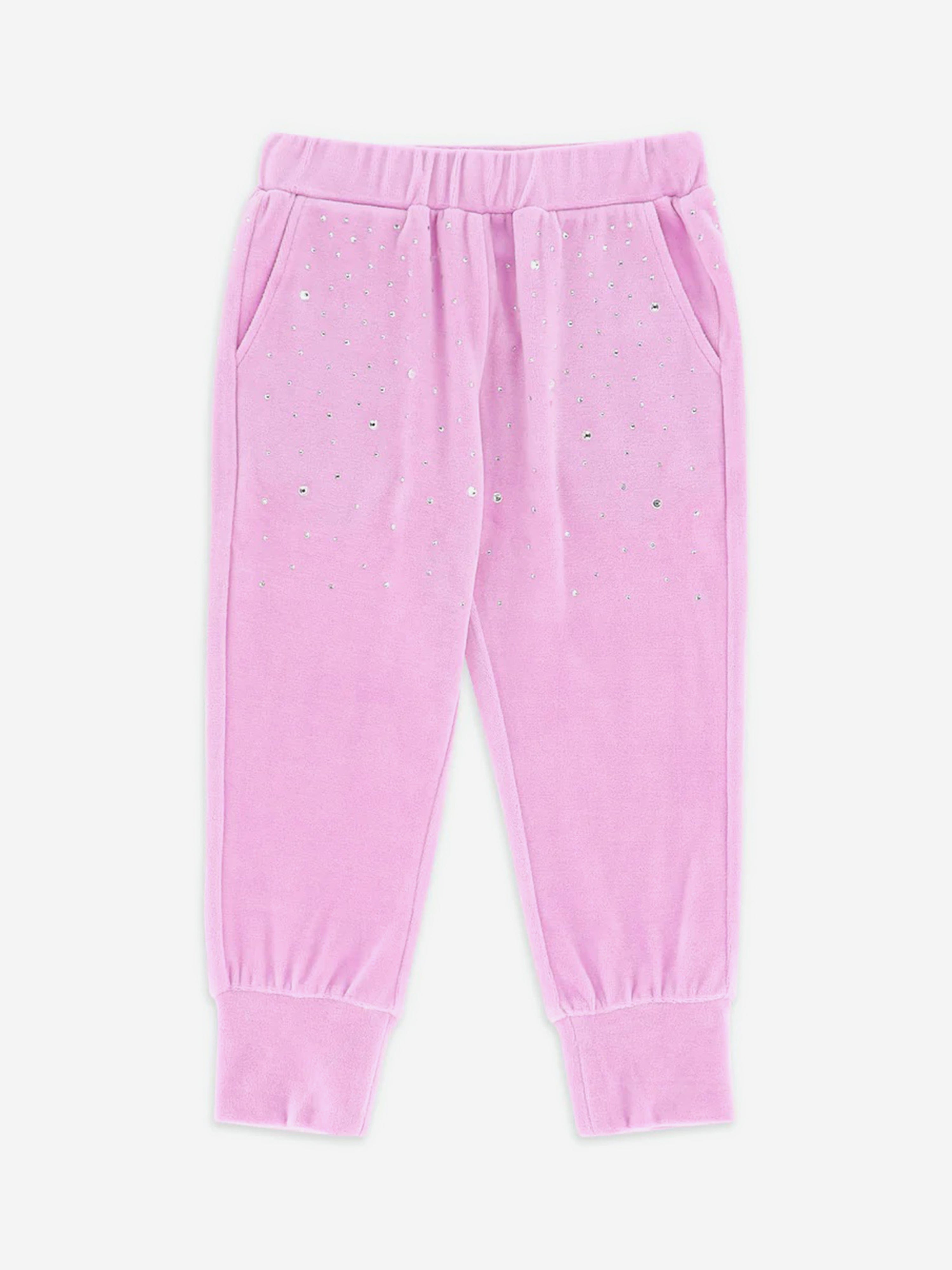 Girls Bijou Crystal Velour Joggers in Pink