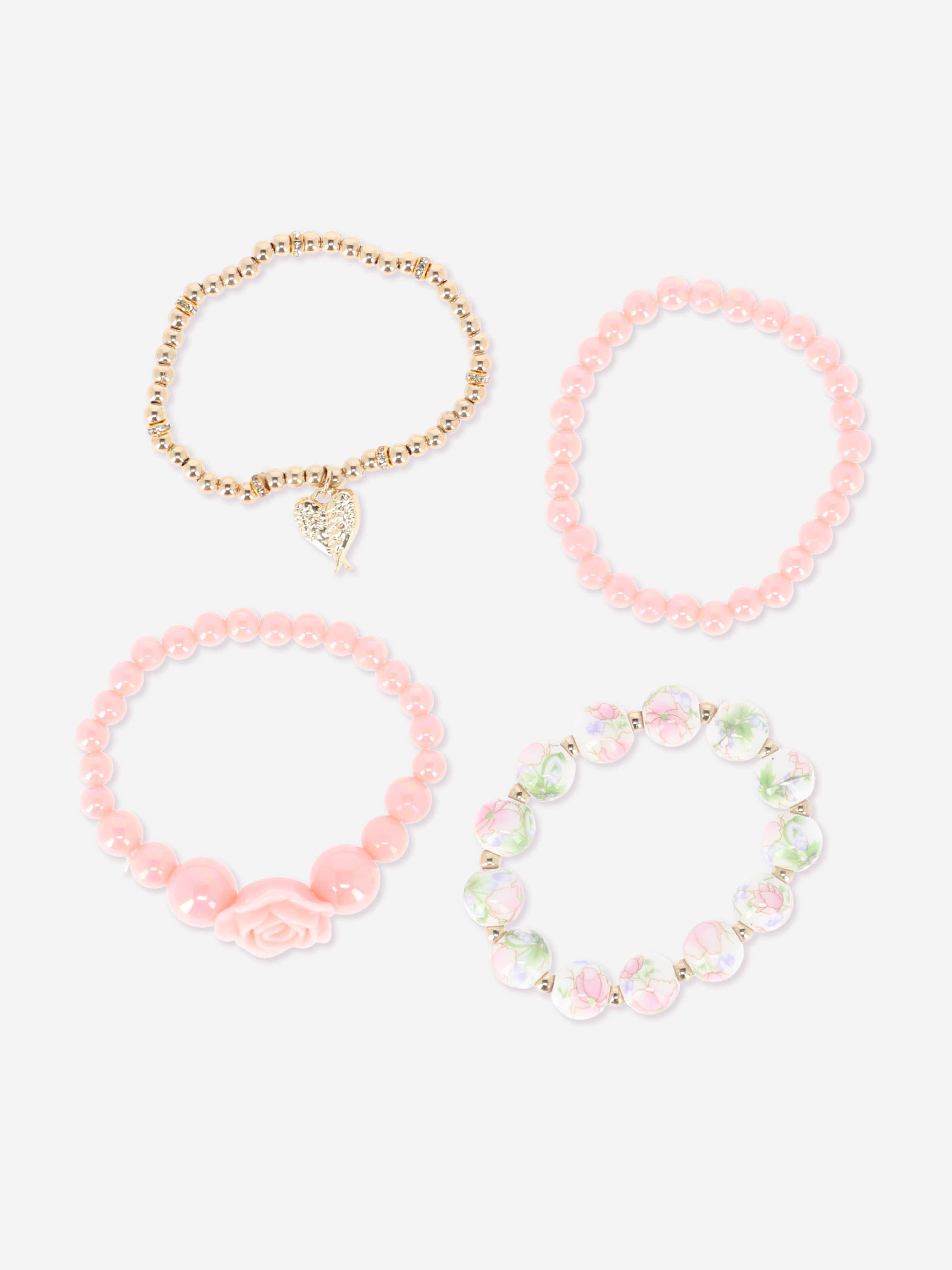 Girls Rose Bracelet Set in Pink