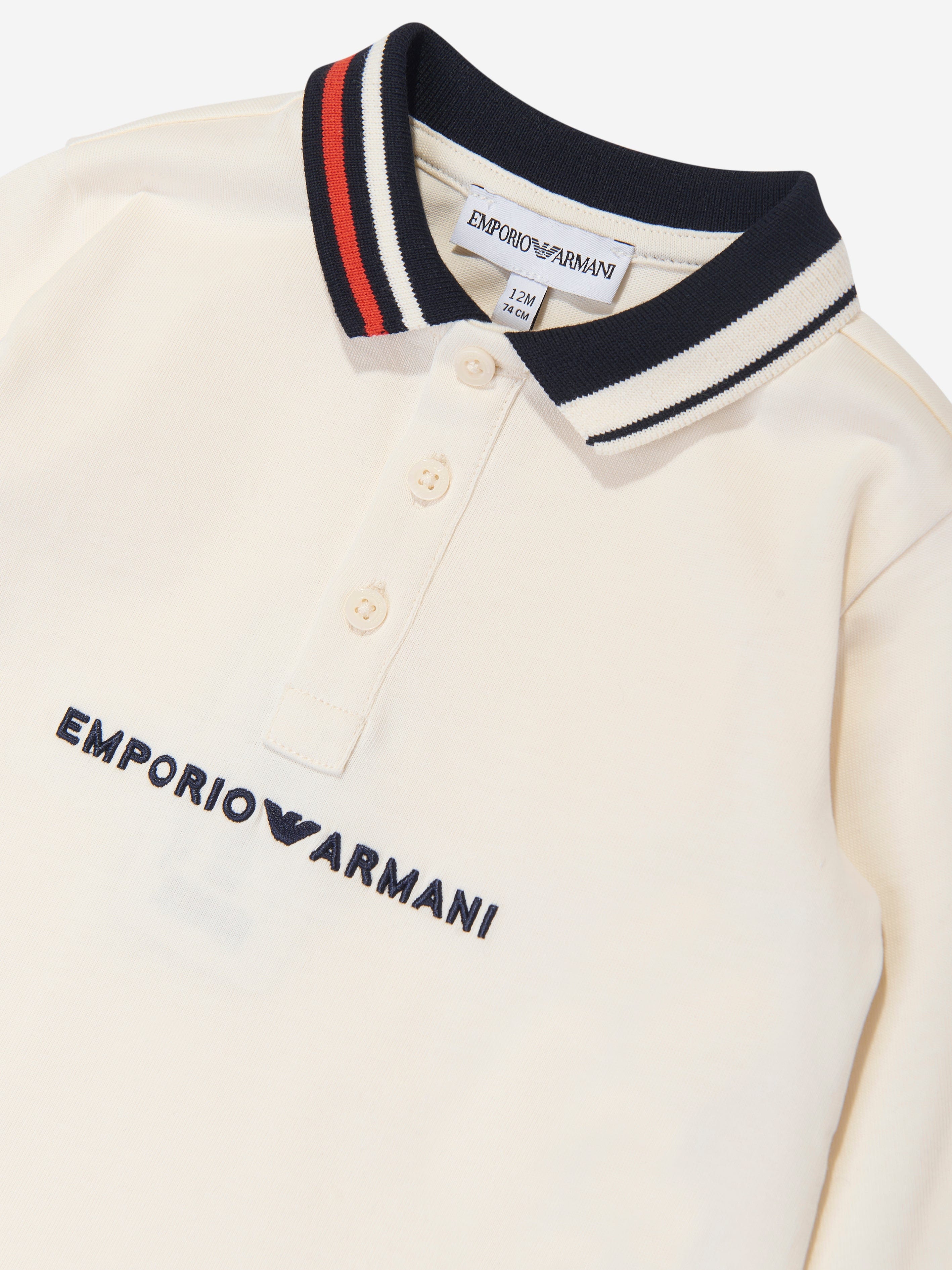 Emporio Armani Baby Boys Long Sleeve Polo Shirt in Ivory
