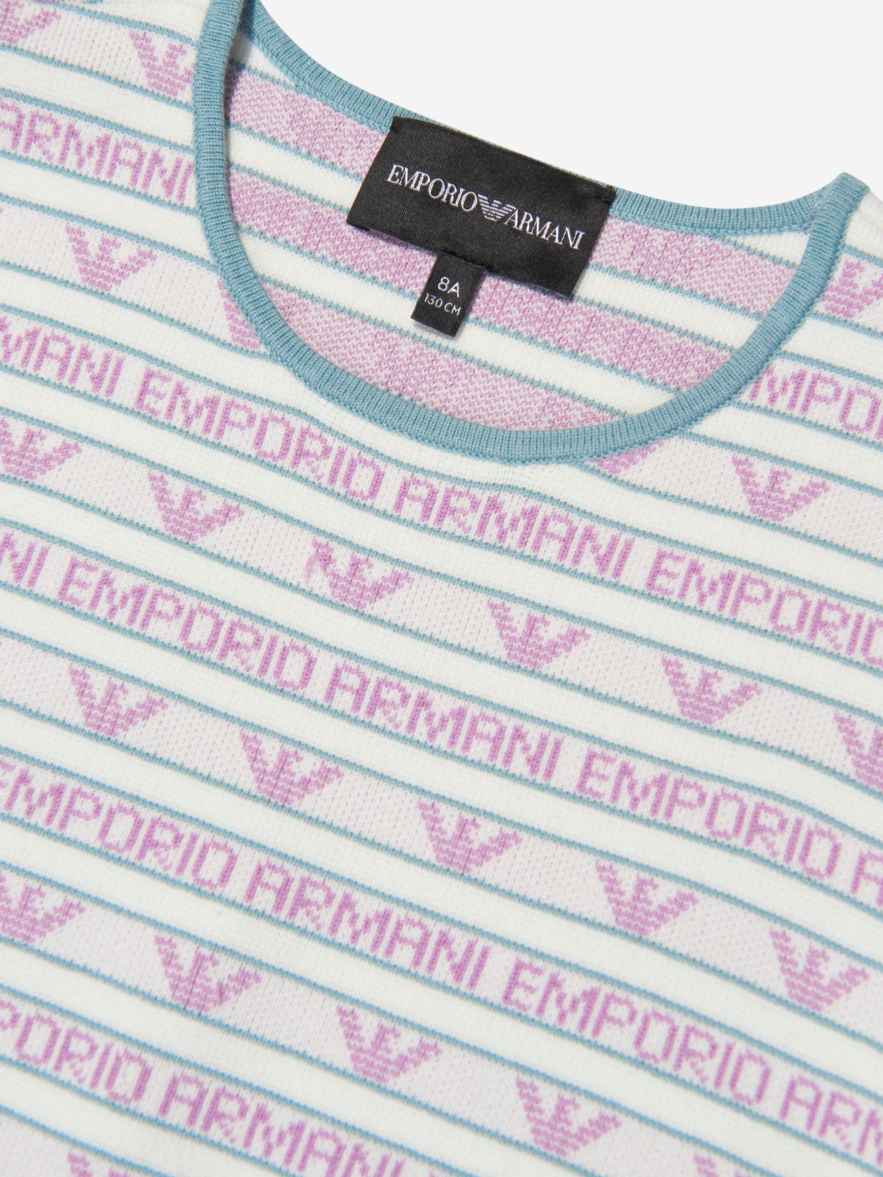 Emporio Armani Girls Short Sleeve Logo Dress In White