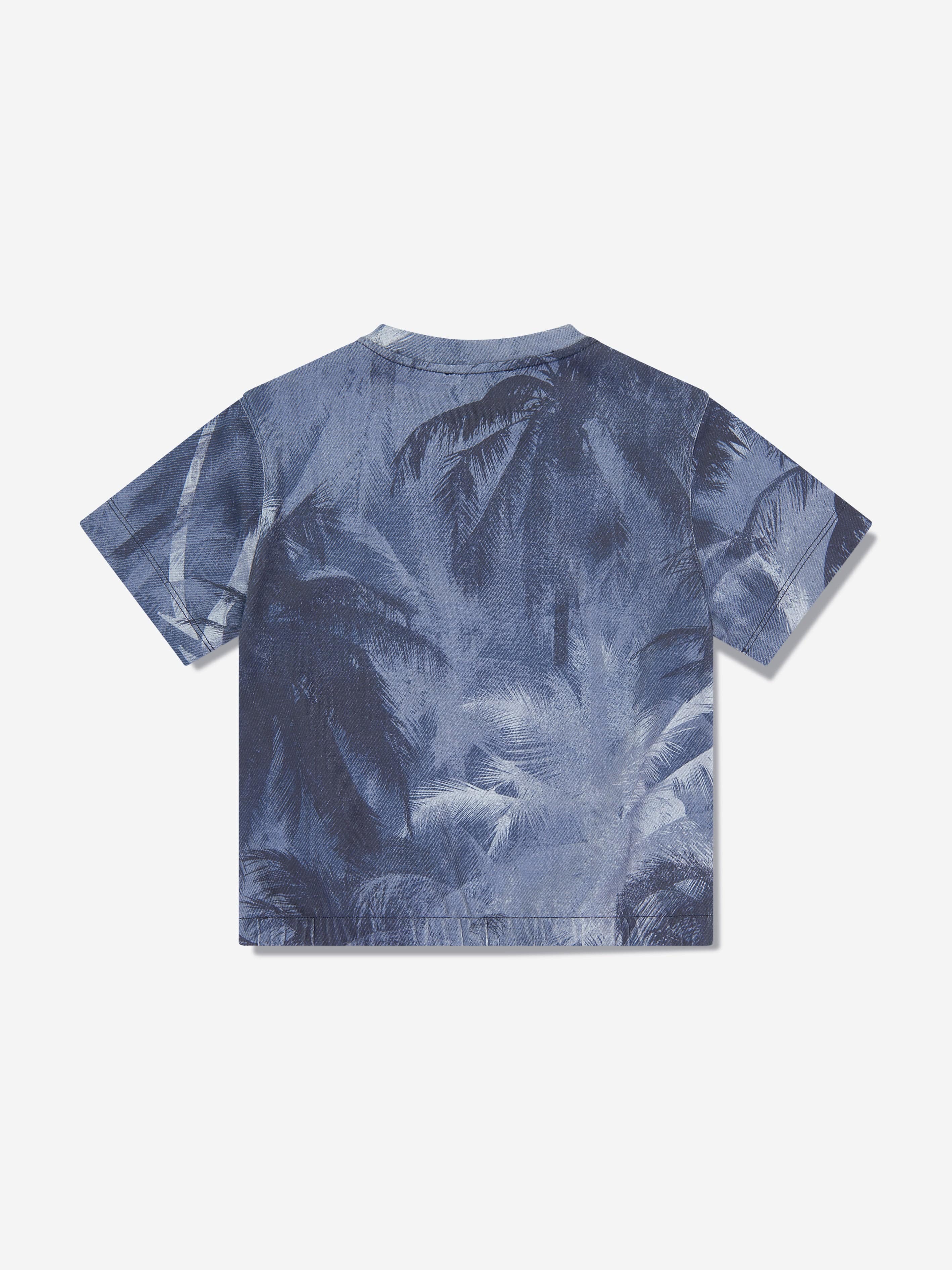 Emporio Armani Boys Palm Leaf T-Shirt in Blue
