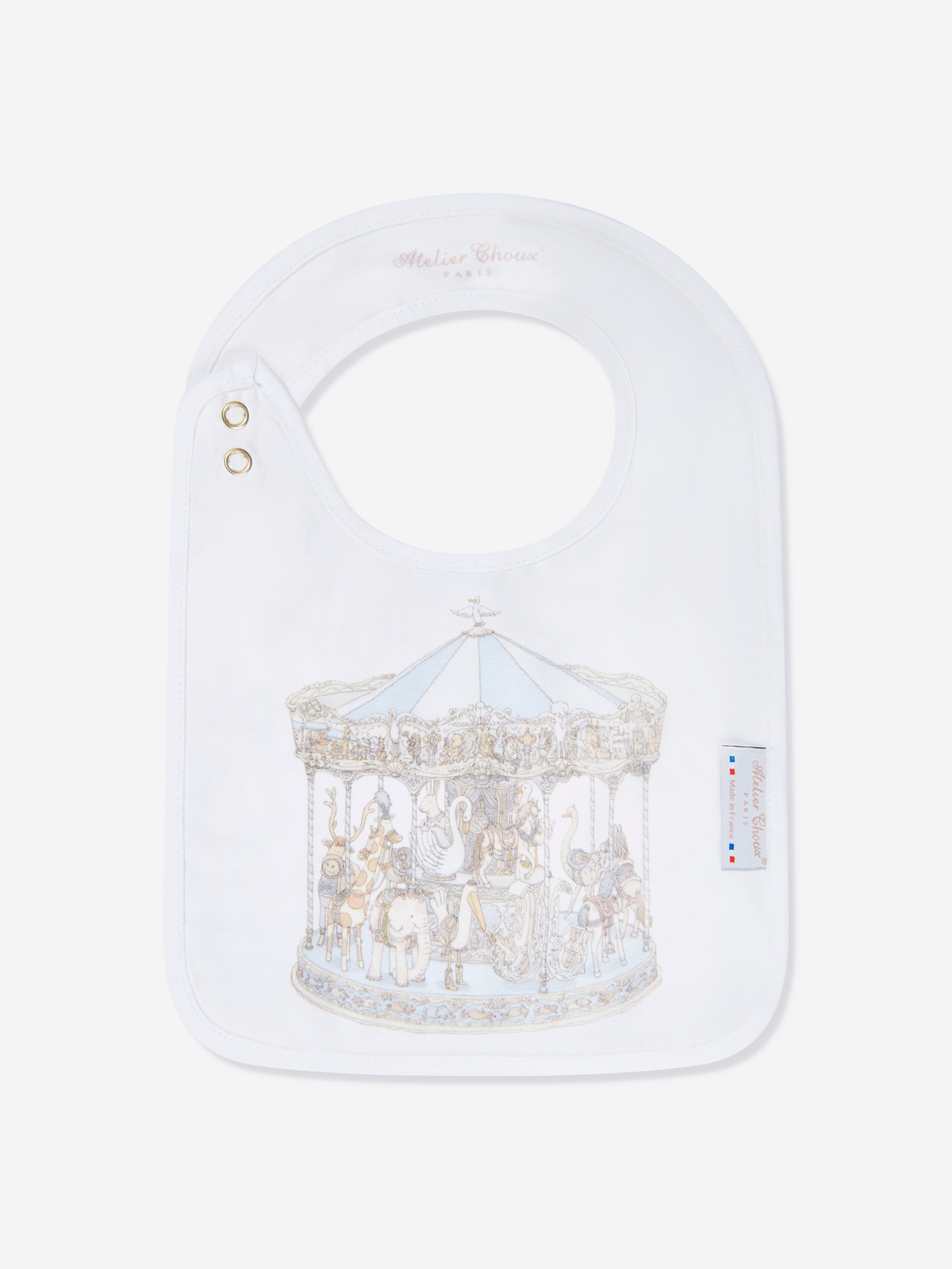 Atelier Choux Baby Boys Carousel Swaddle And Satin Bib Gift Set in Blue