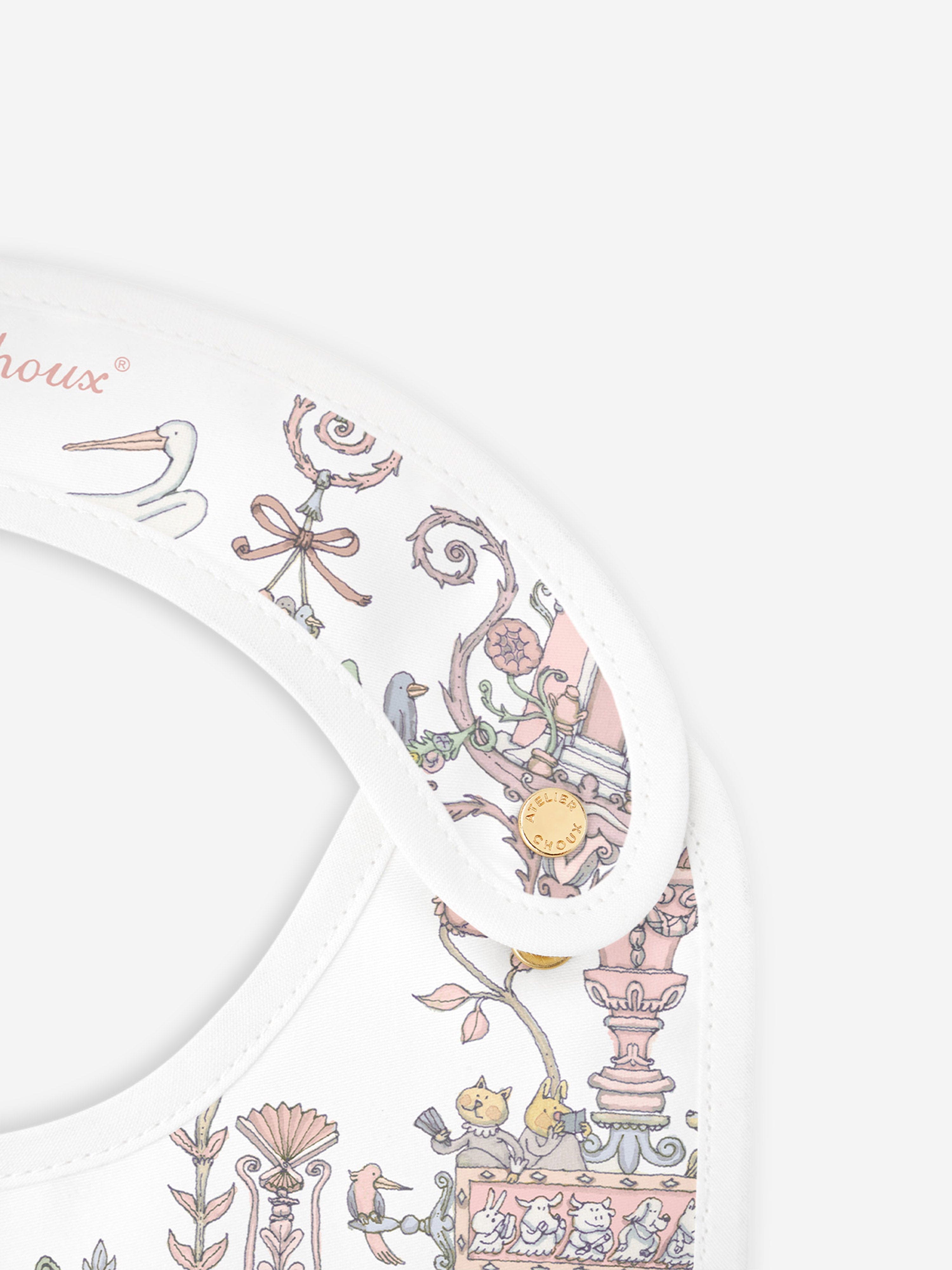 Atelier Choux Baby Girls Toile de Jouy - Caitlin Wilson Satin Bib in Pink