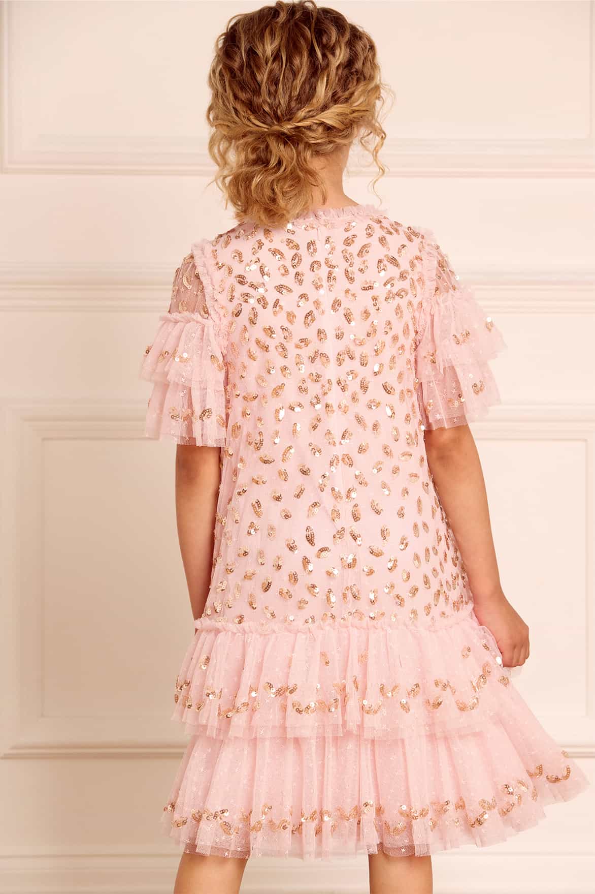Needle & Thread Girls Autumn Leaves Dress in Pink
