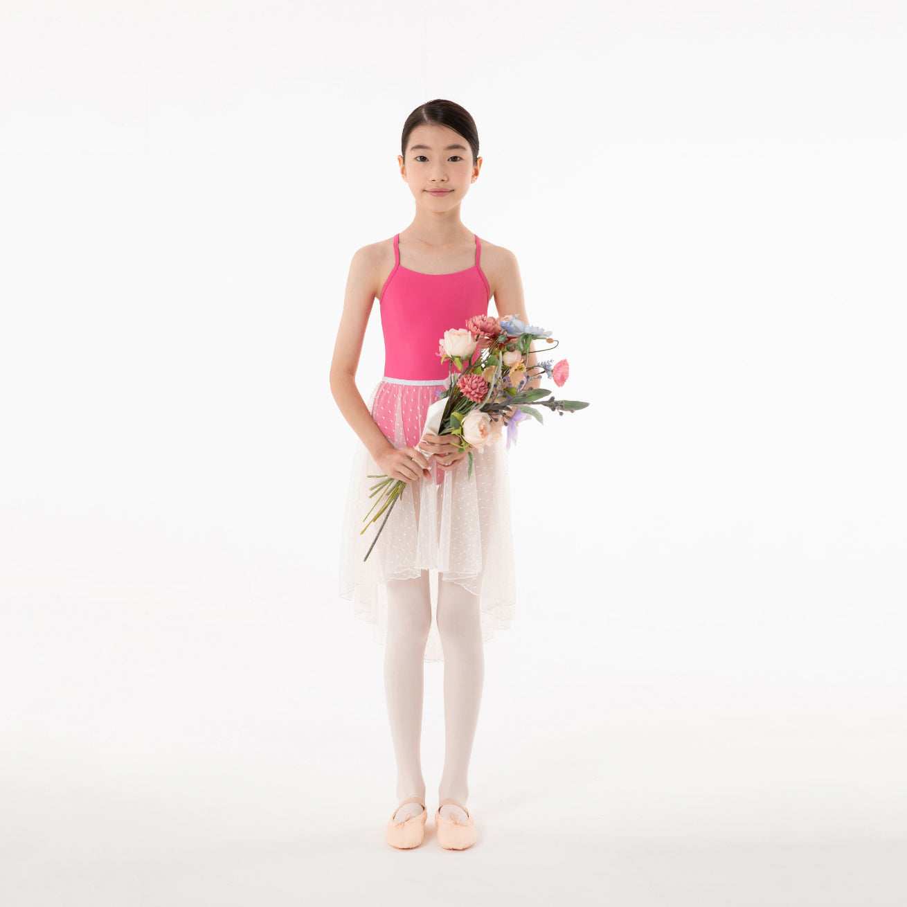 Girls White Dots Ballet Skirt